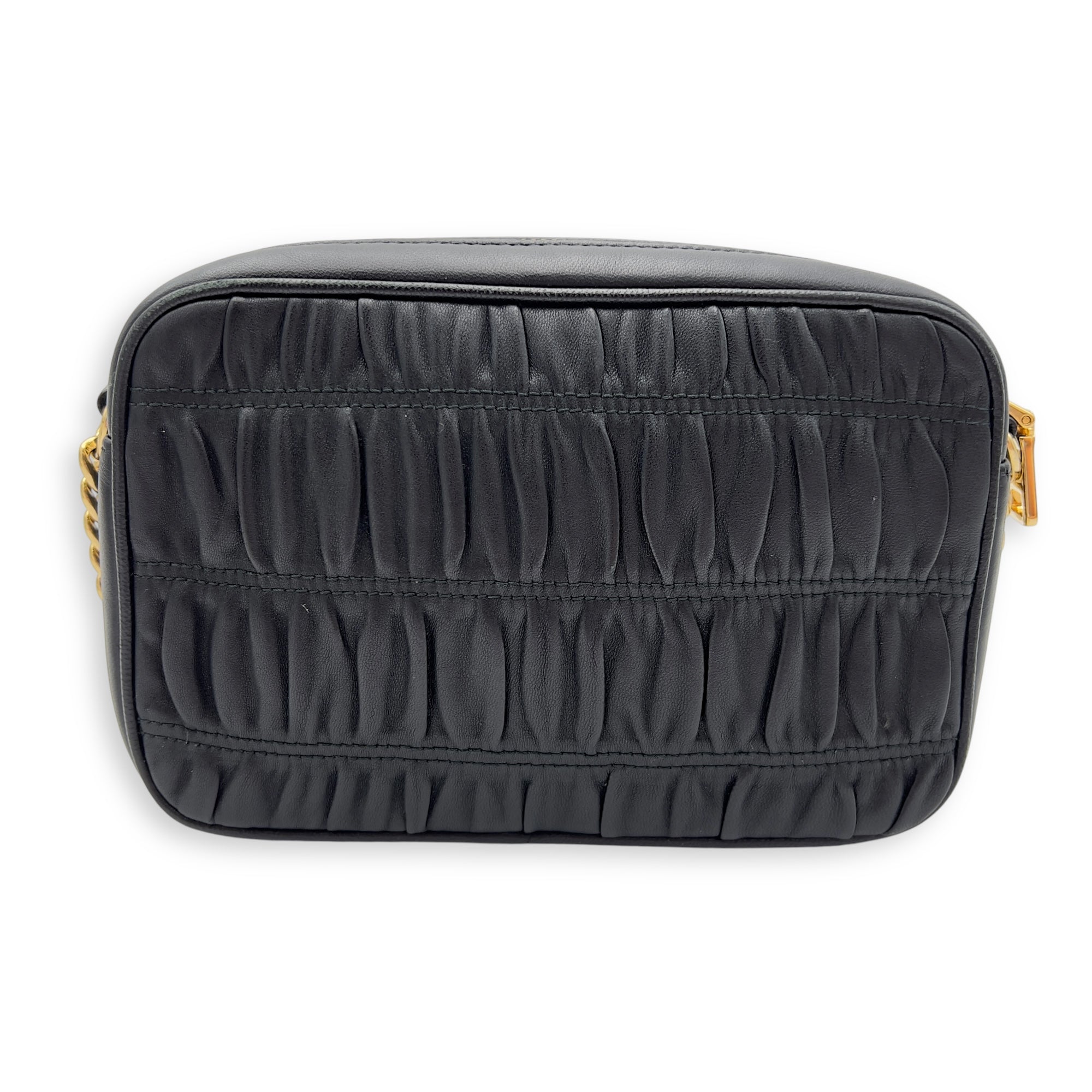 Prada Gaufre Camera Black Crossbody Bag in Lambskin, Gold hardware_2