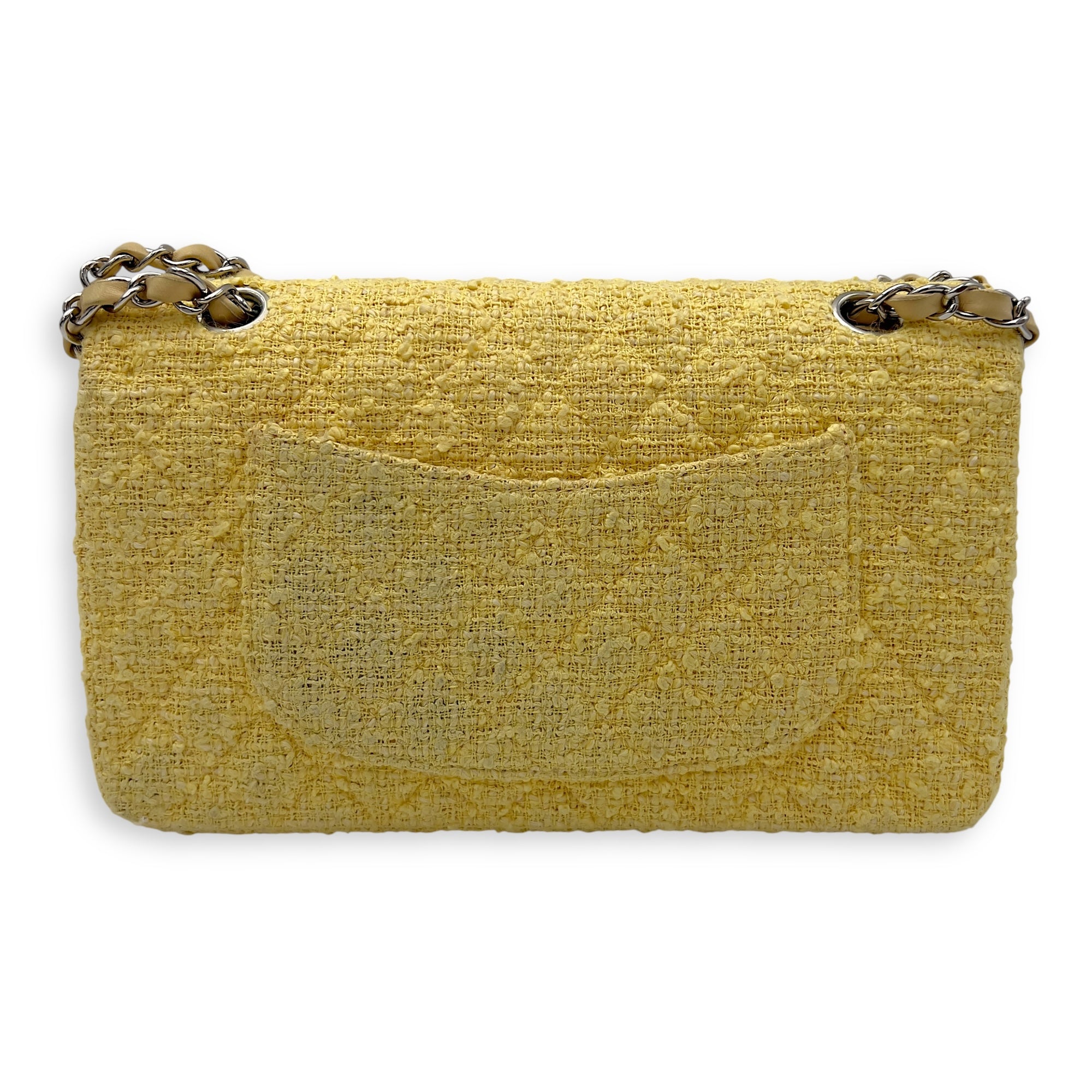 Chanel Classic Shoulder Bag Yellow in Tweed, Silver hardware_2
