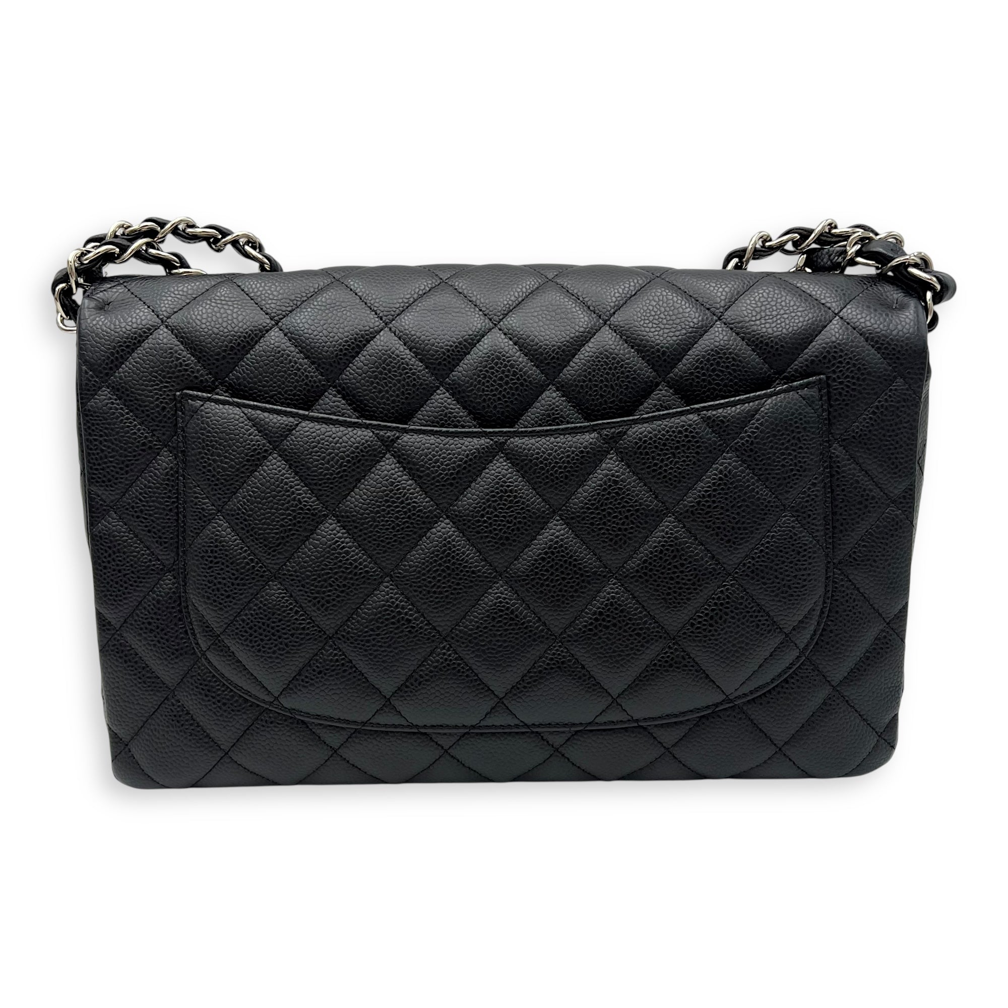 Chanel Classic Shoulder Bag Jumbo Black in Caviar Leather, Silver hardware_2