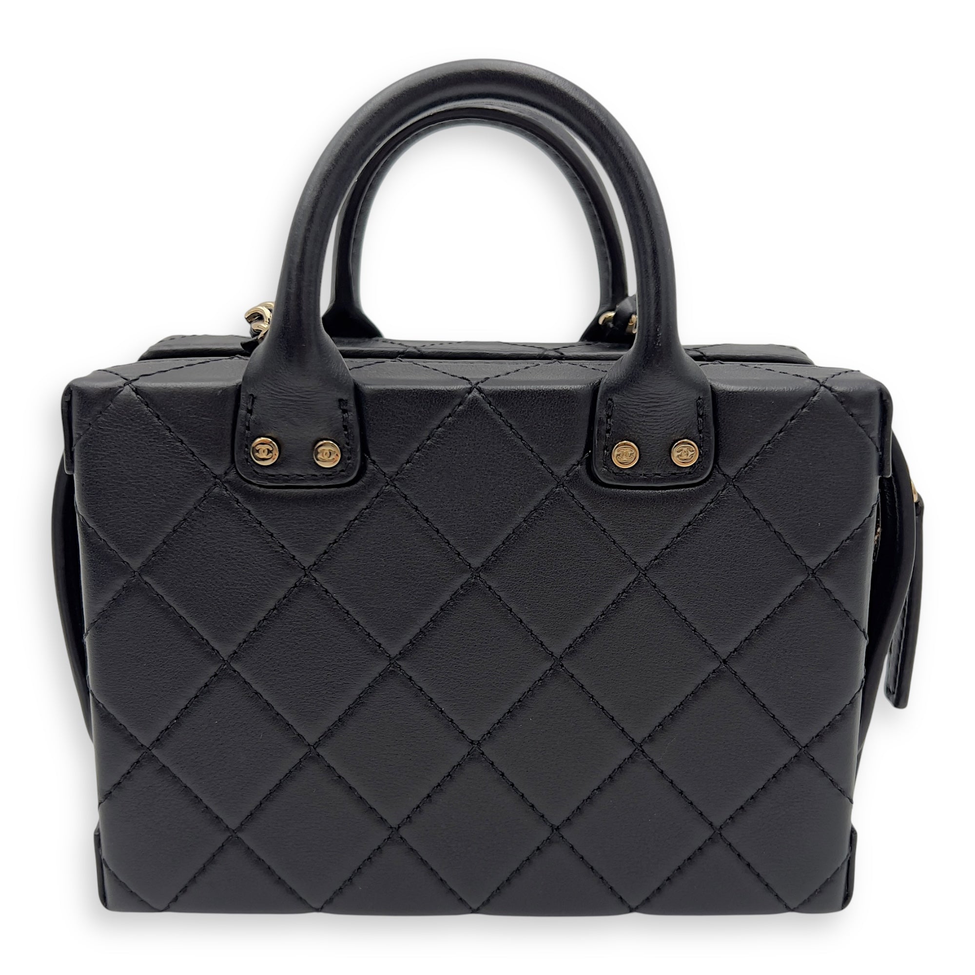 Chanel CC Black Top Handle Bag in Calfskin, Gold hardware_2