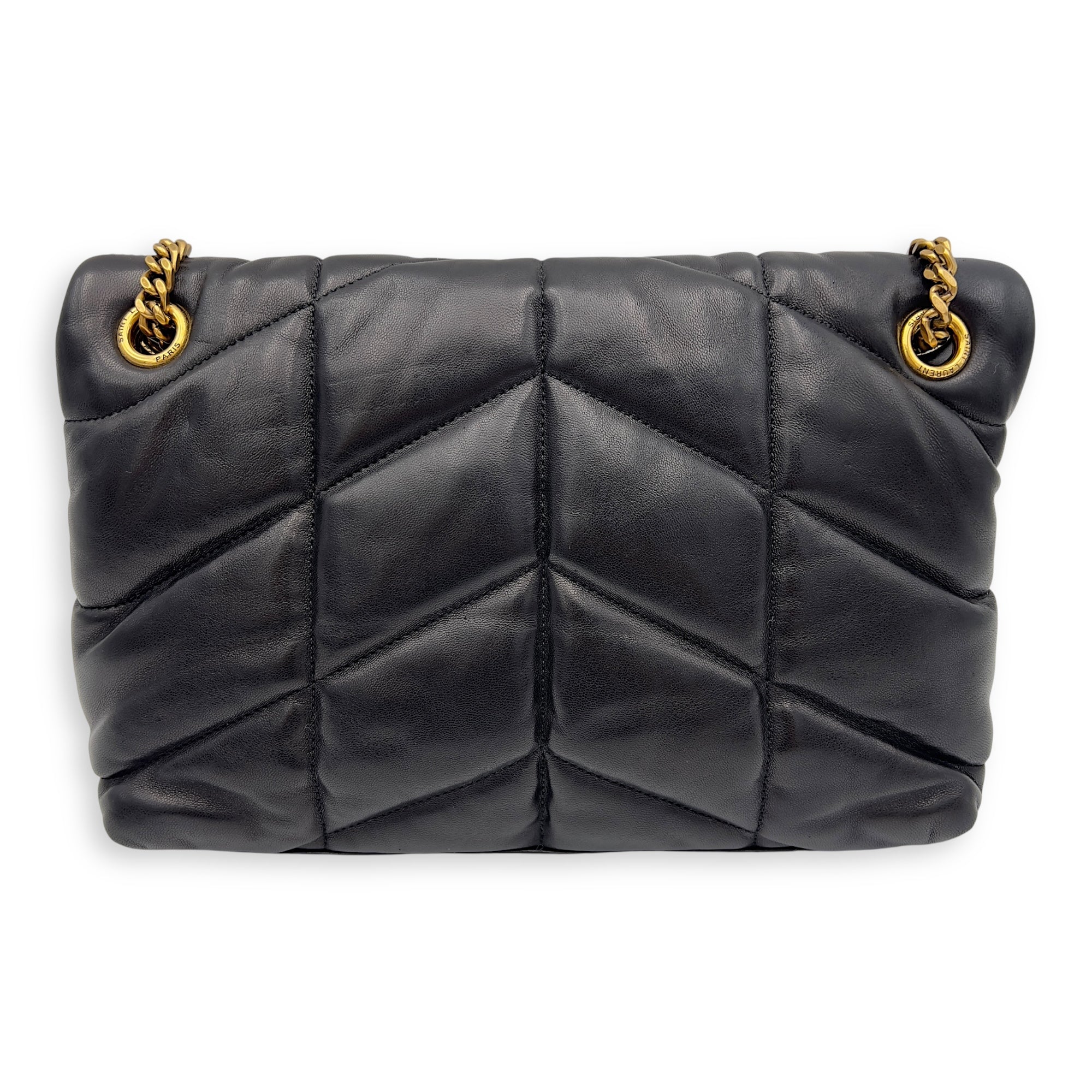 Saint Laurent Puffer Shoulder Bag Black in Calfskin, Gold hardware_2