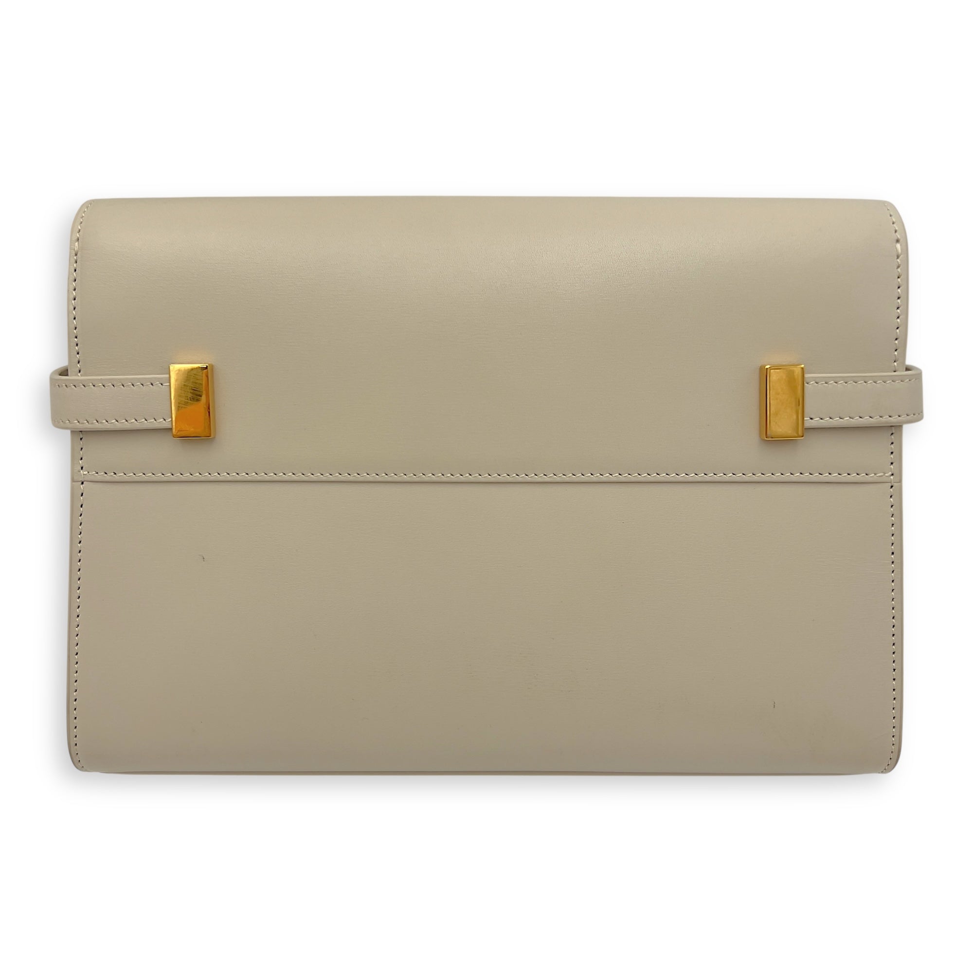 Saint Laurent Manhattan Shoulder Bag White in Calfskin, Gold hardware_2