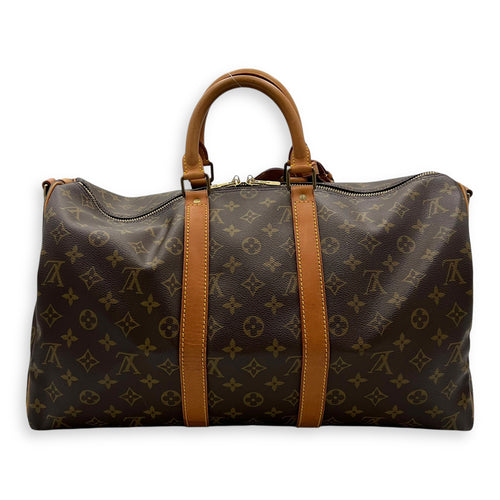 Louis Vuitton Keepall Top Handle Bag 45 Brown in Monogram Coated Canvas, Gold hardware_2