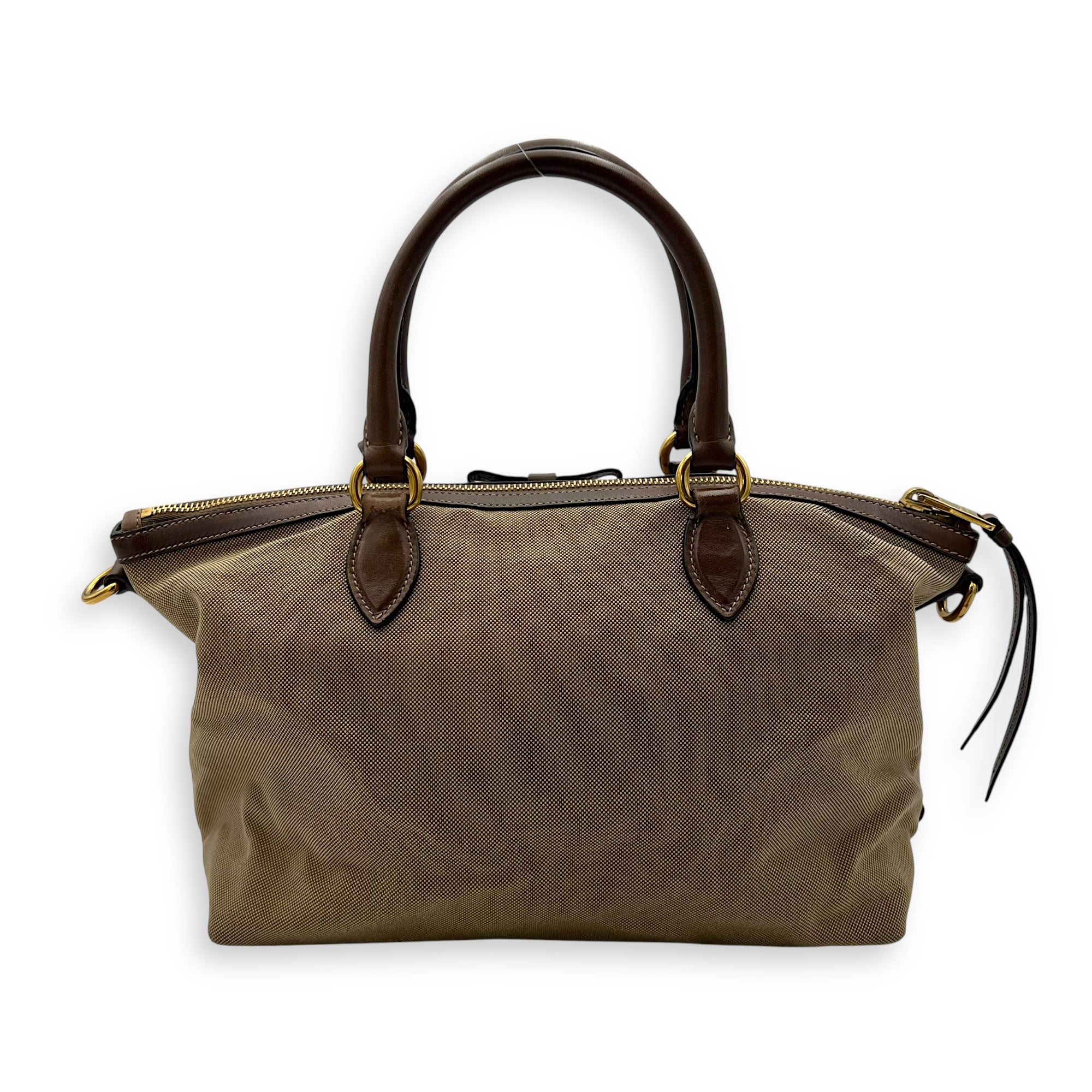 Prada Logo Small Brown Top Handle Bag in Canvas, Gold hardware_2
