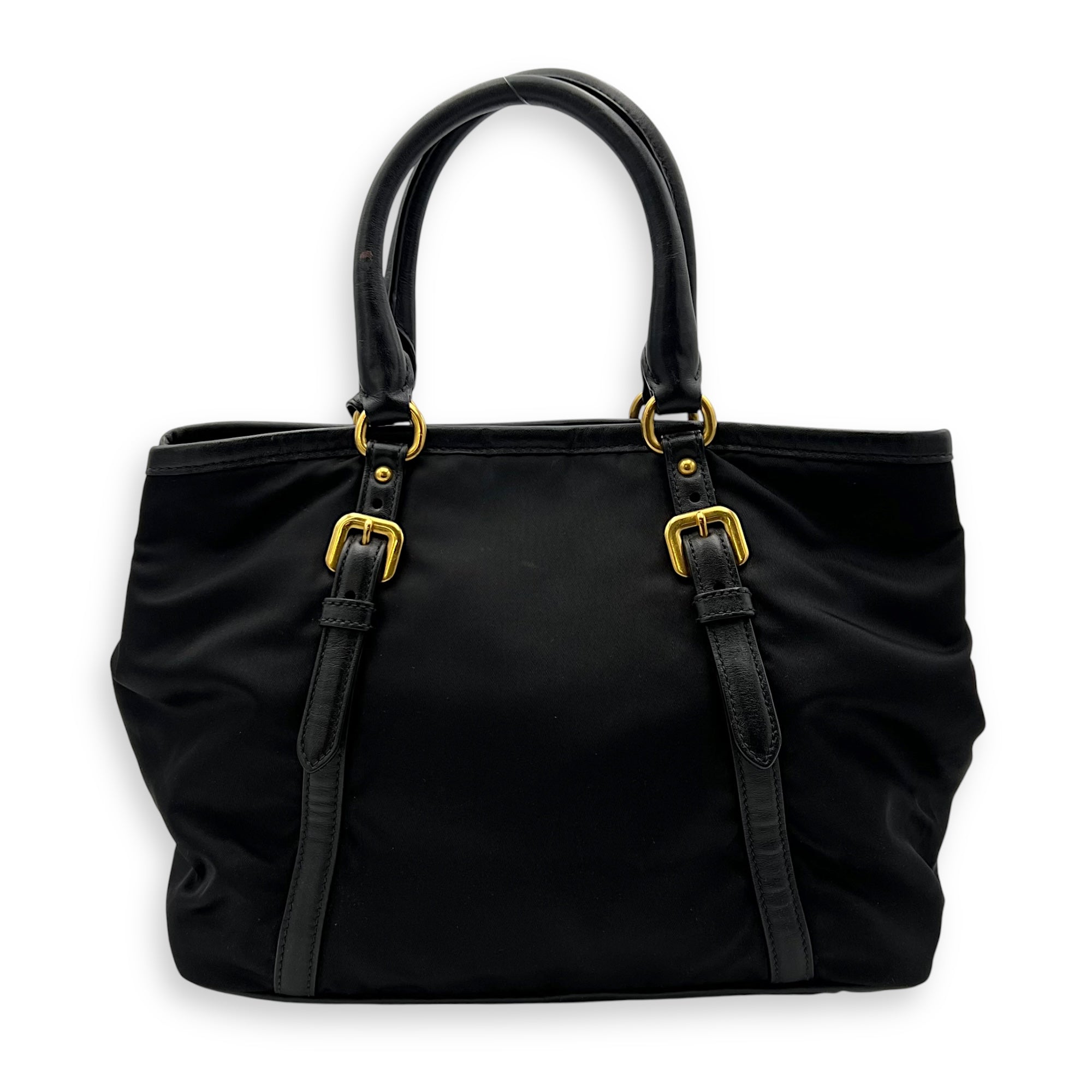 Prada Logo Black Top Handle Bag in Nylon, Gold hardware_2