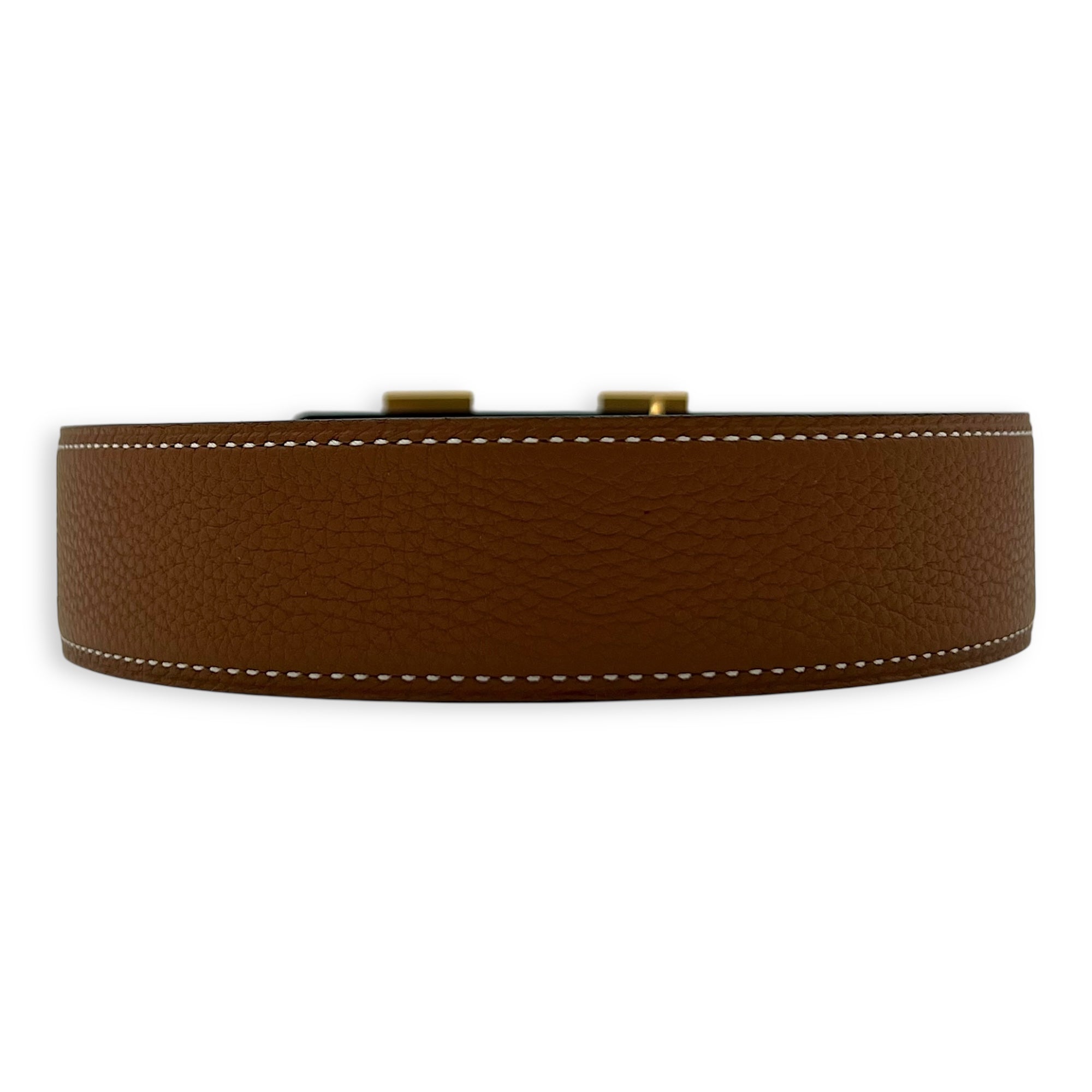 Hermès H buckle Gold Belt in Calfskin, Gold hardware_2