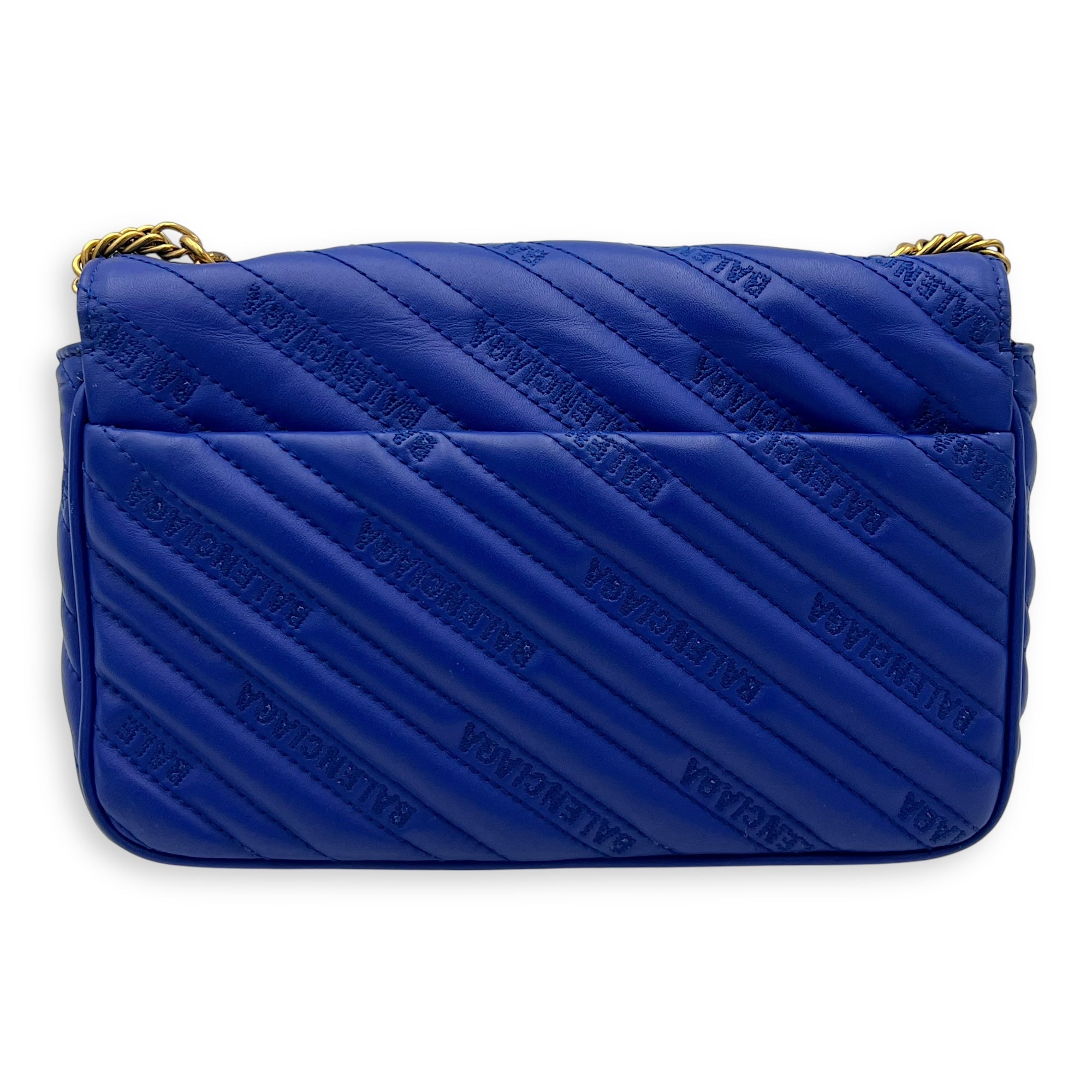 Balenciaga Logo Shoulder Bag Blue in Calfskin, Gold hardware_2