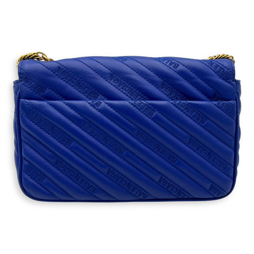 Balenciaga Logo Shoulder Bag Blue in Calfskin, Gold hardware_2