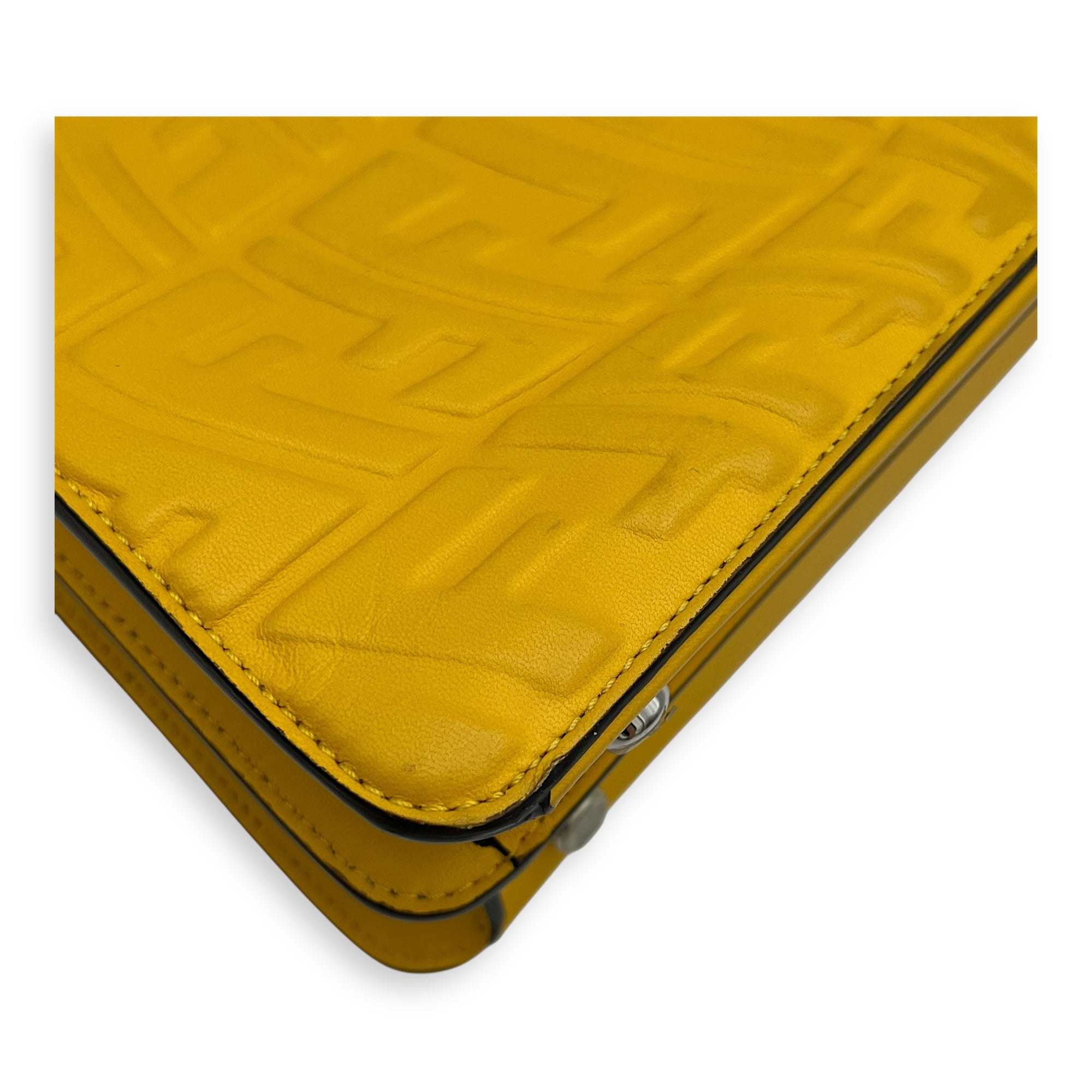 Fendi Peekaboo Top Handle Bag Yellow in Calfskin, Silver hardware_13
