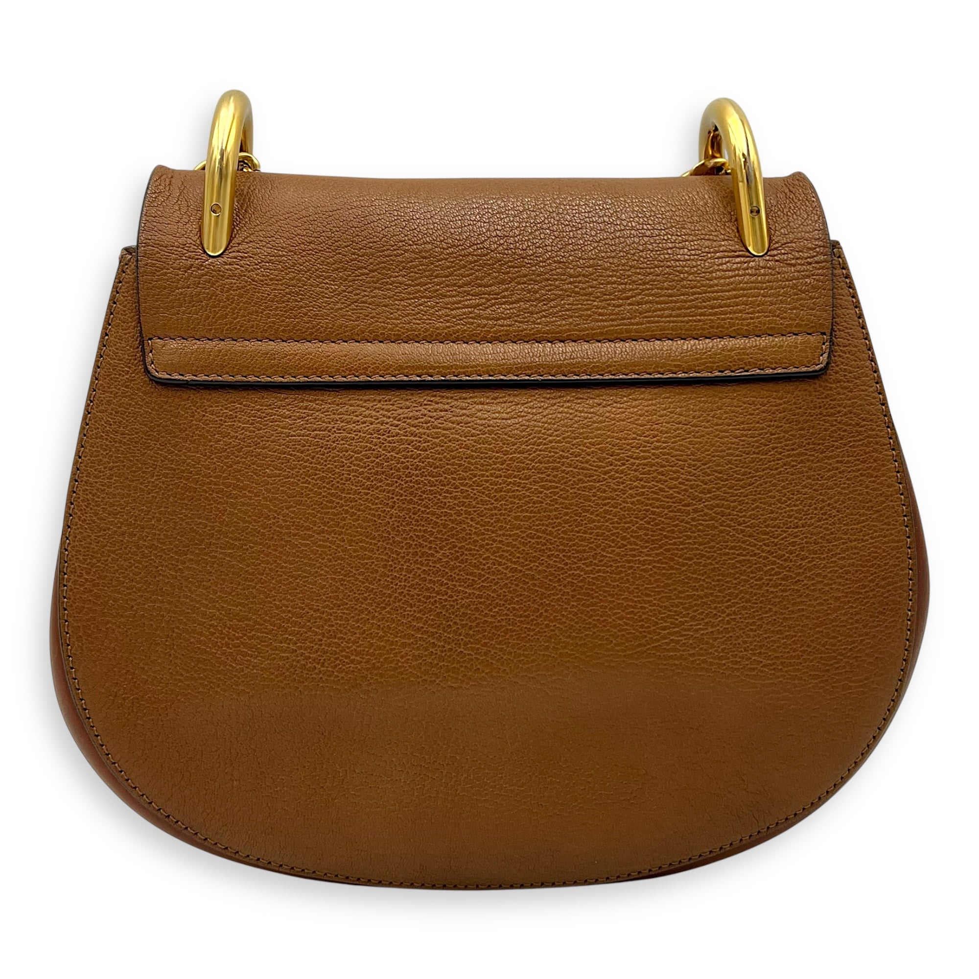 Chloé Drew Shoulder Bag Brown in Calfskin, Gold hardware_2