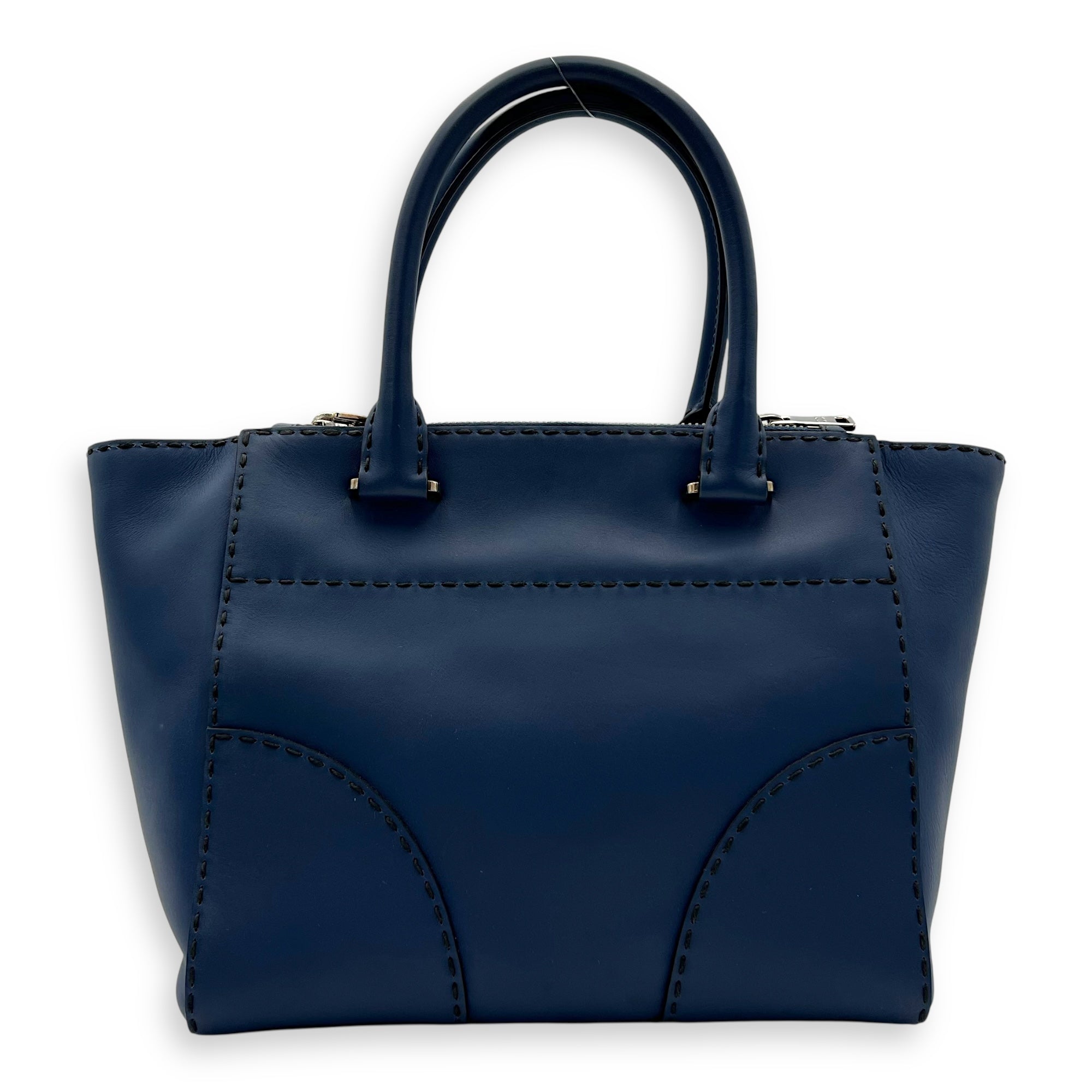 Prada Logo Top Handle Bag Blue in Calfskin, Gold hardware_2