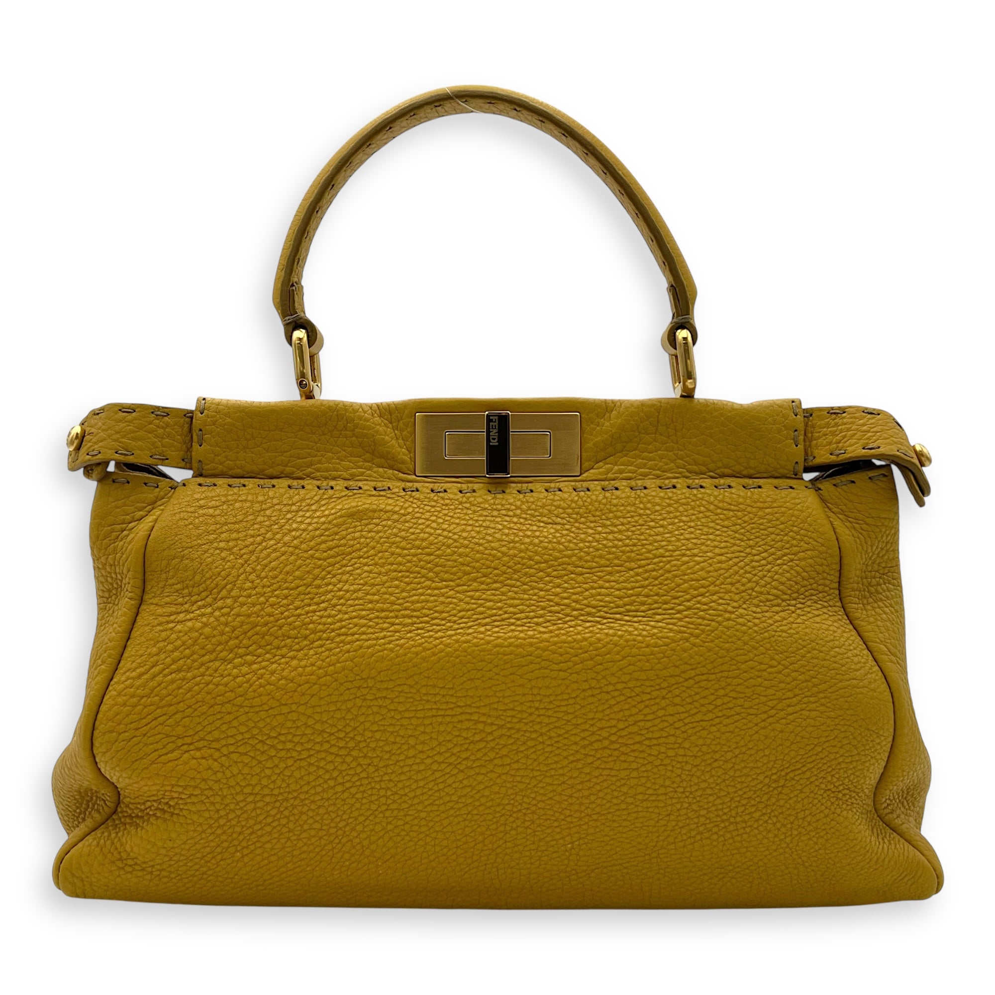 Fendi Peekaboo Top Handle Bag Yellow in Calfskin, Gold hardware_2