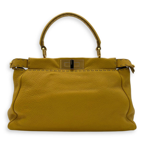 Fendi Peekaboo Top Handle Bag Yellow in Calfskin, Gold hardware_2