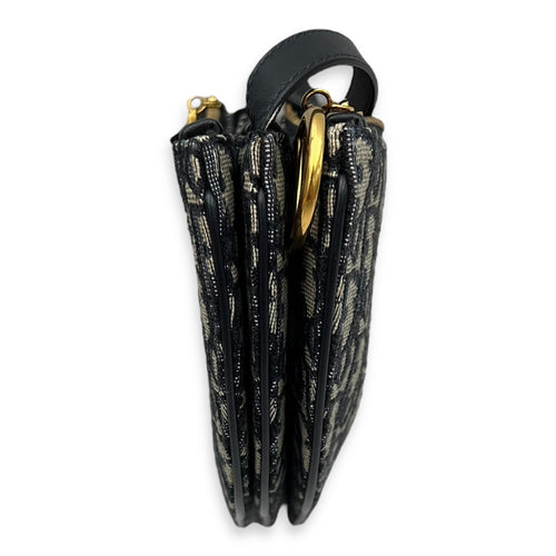 Christian Dior Saddle Crossbody Bag Blue in Jacquard, Gold hardware_4