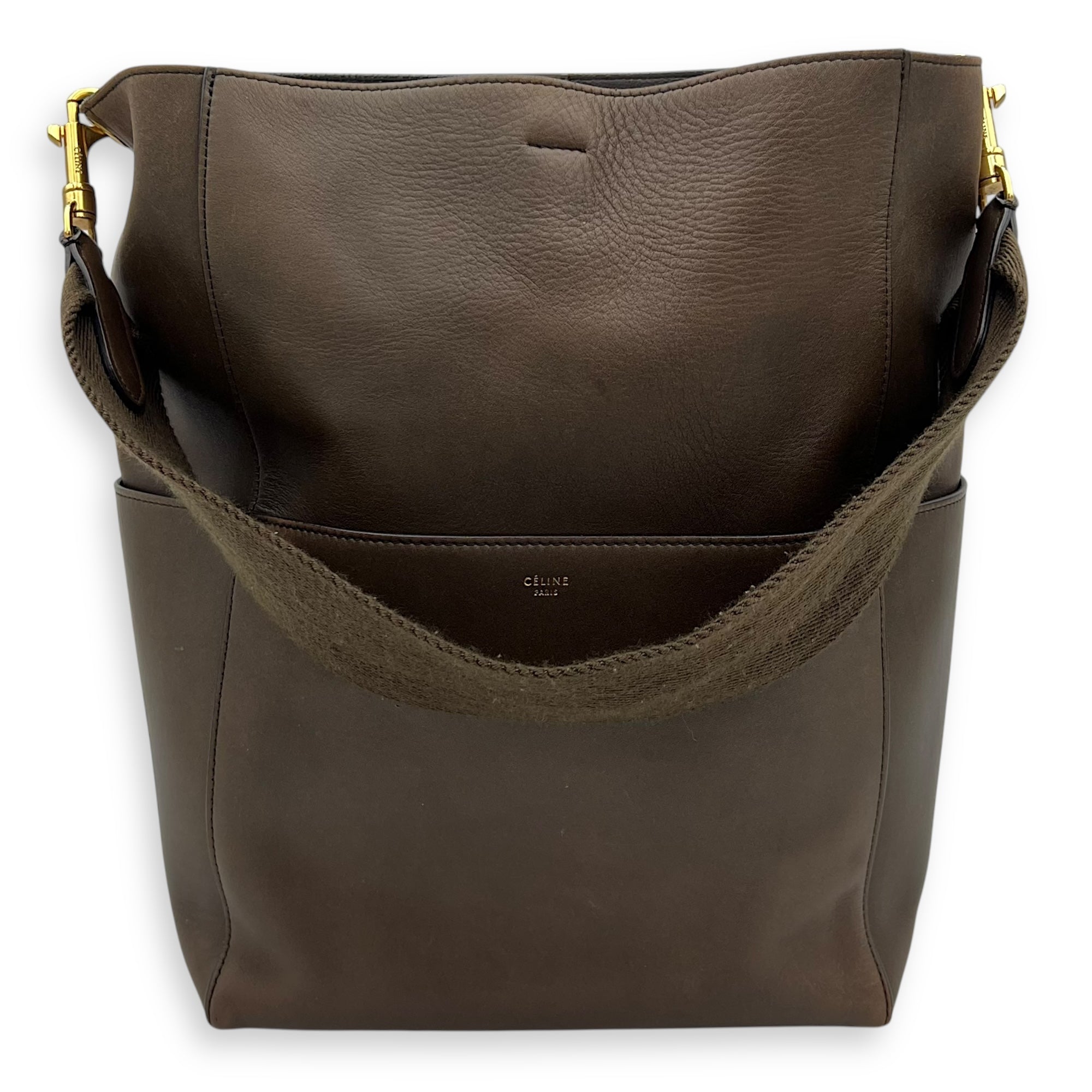 Celine Sangle Shoulder Bag Brown in Calfskin, Gold hardware_13