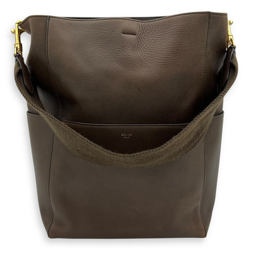 Celine Sangle Shoulder Bag Brown in Calfskin, Gold hardware_13
