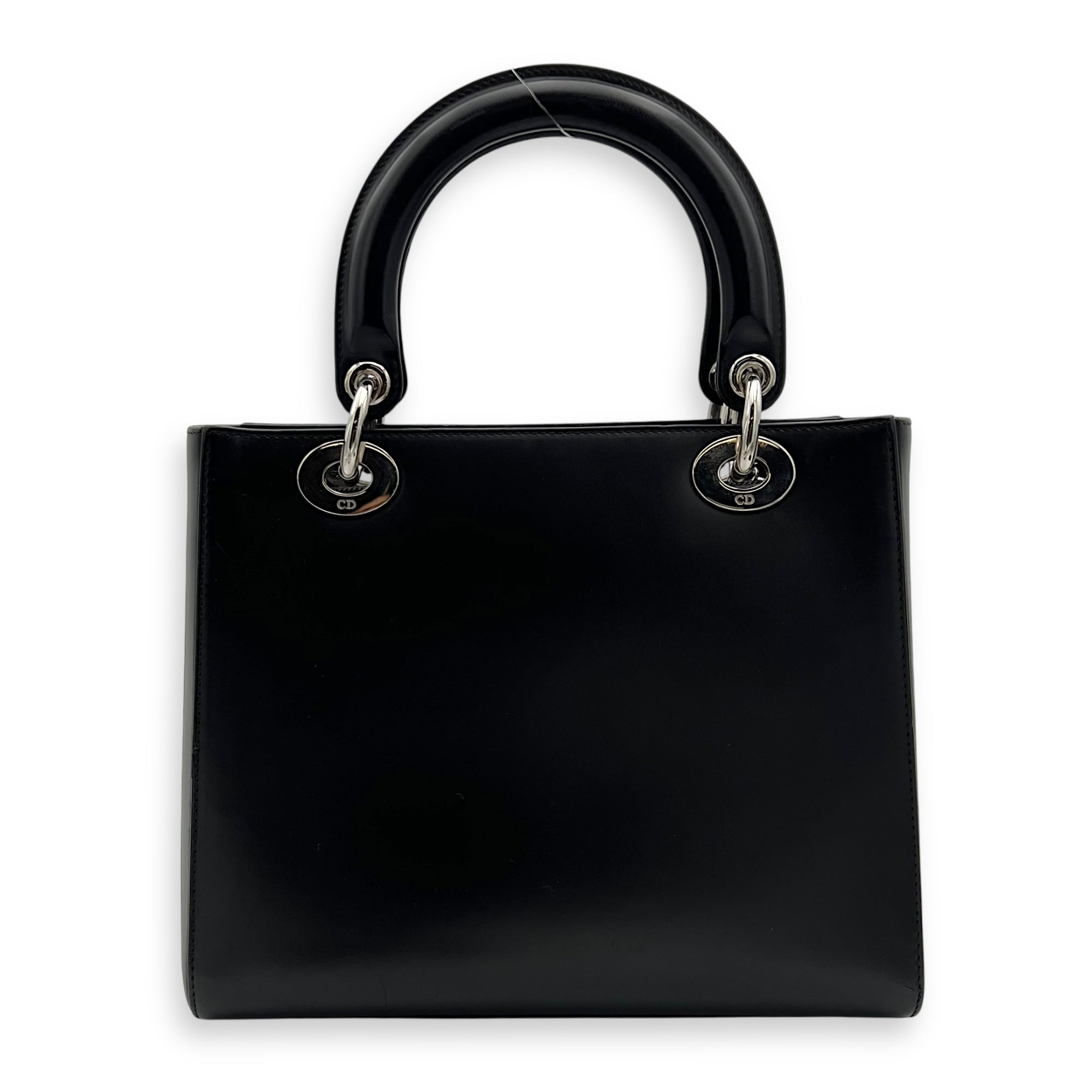 Christian Dior Lady Dior Medium Black Top Handle Bag in Calfskin, Silver hardware_2