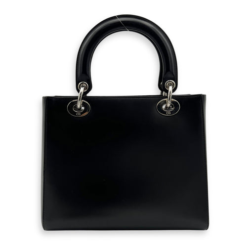 Christian Dior Lady Dior Medium Black Top Handle Bag in Calfskin, Silver hardware_2