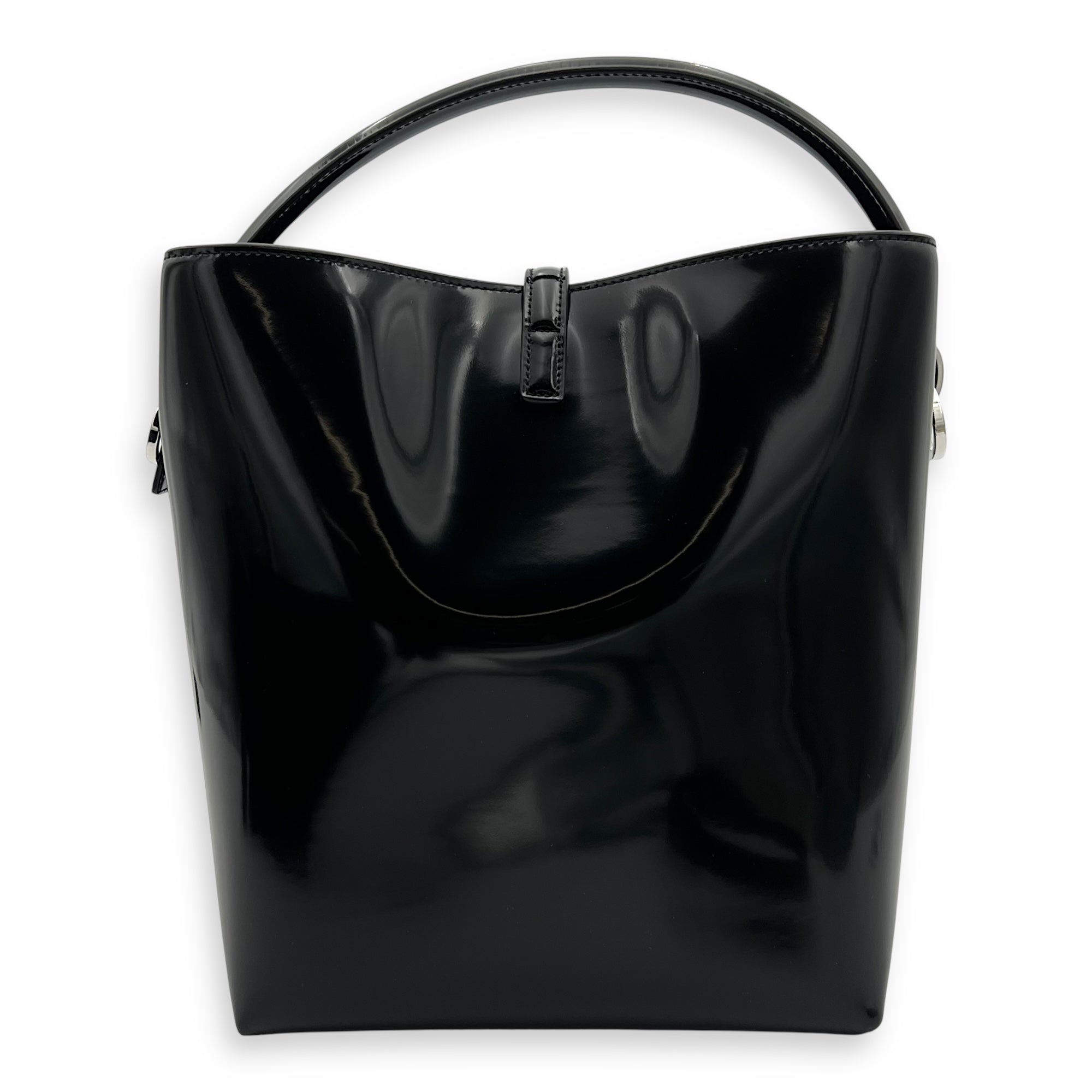 Saint Laurent Le 37 Bucket Bag Black in Patent Leather, Silver hardware_2
