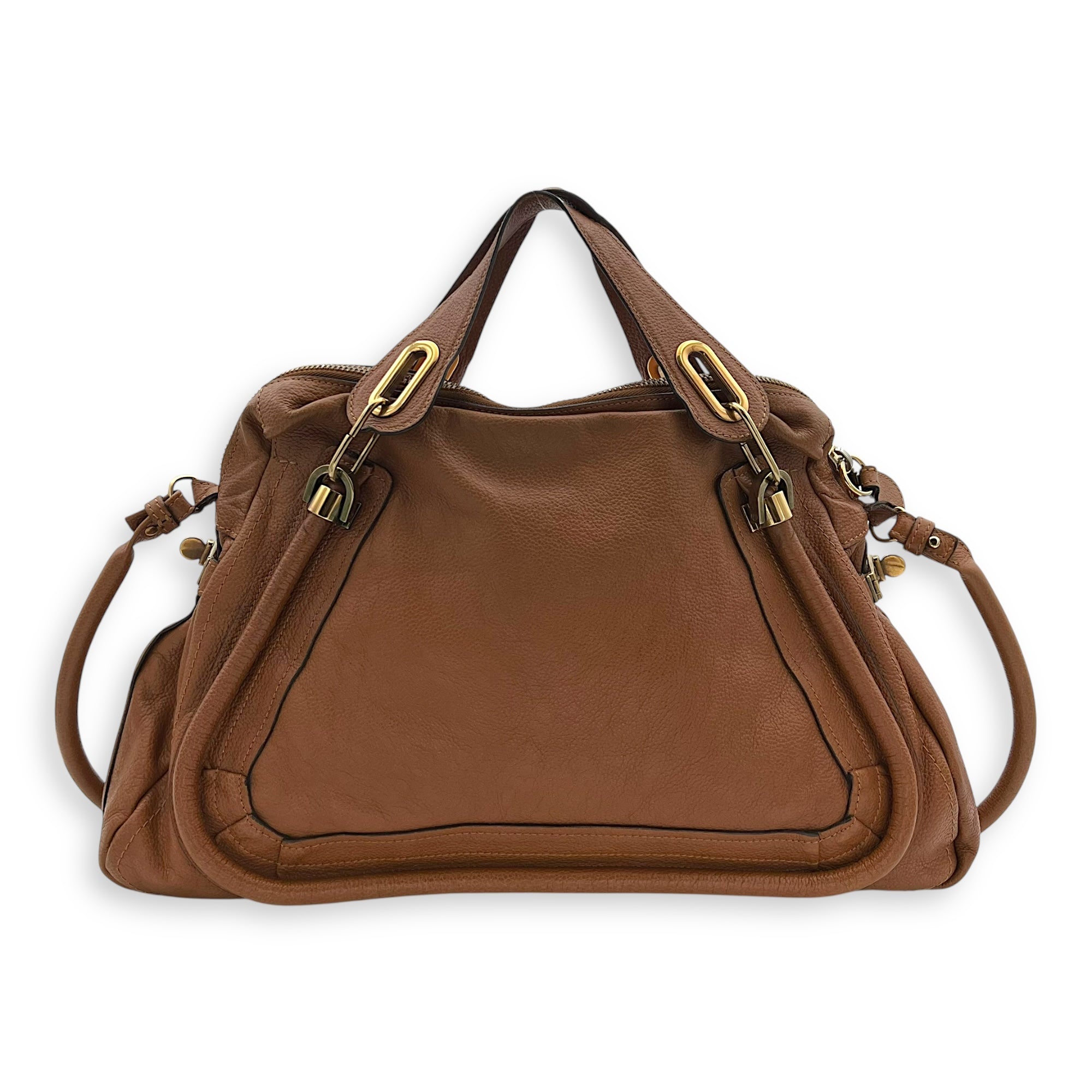 Chloé Paraty Large Brown Top Handle Bag in Calfskin, Gold hardware_2