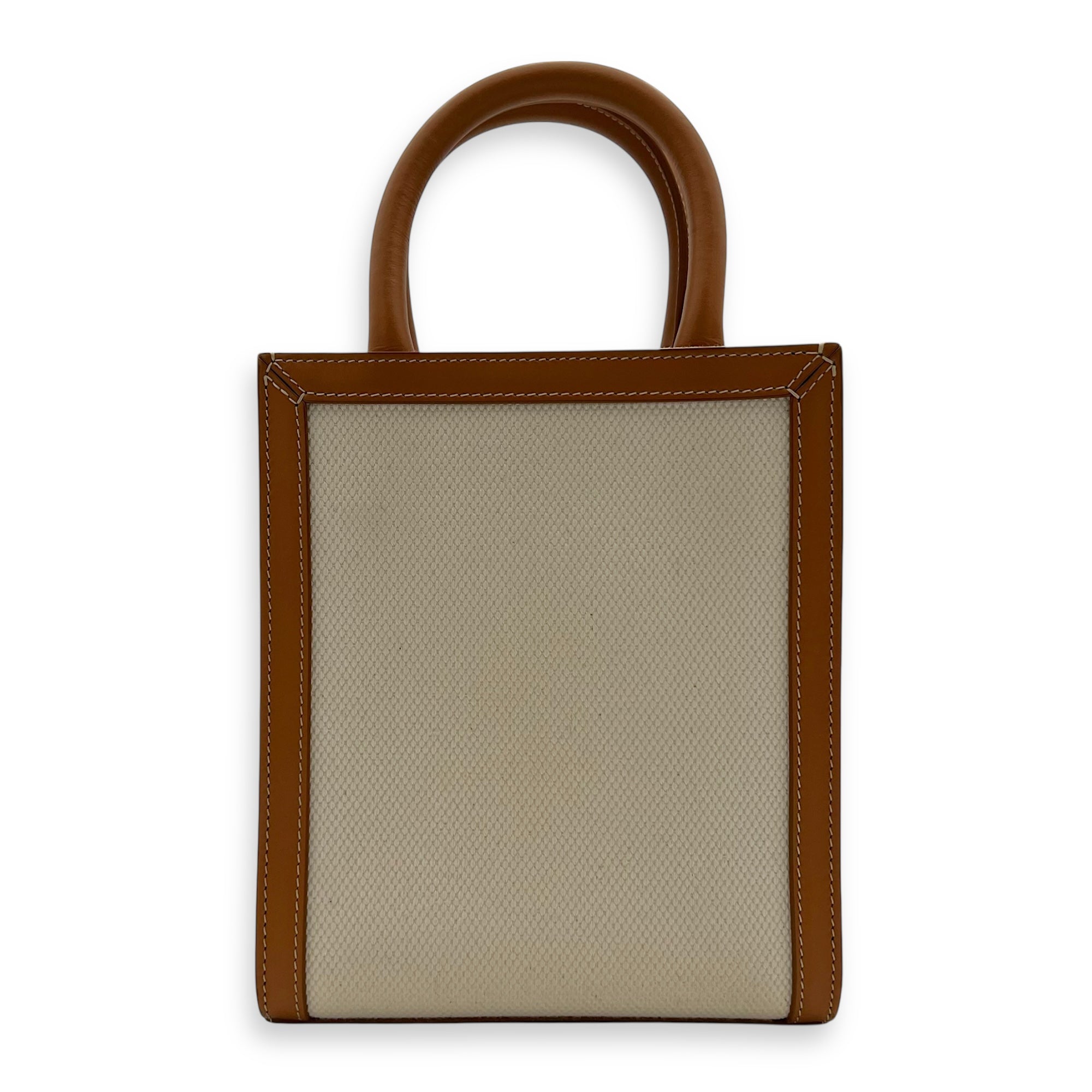 Celine Cabas Top Handle Bag Small Beige in Canvas, Gold hardware_2