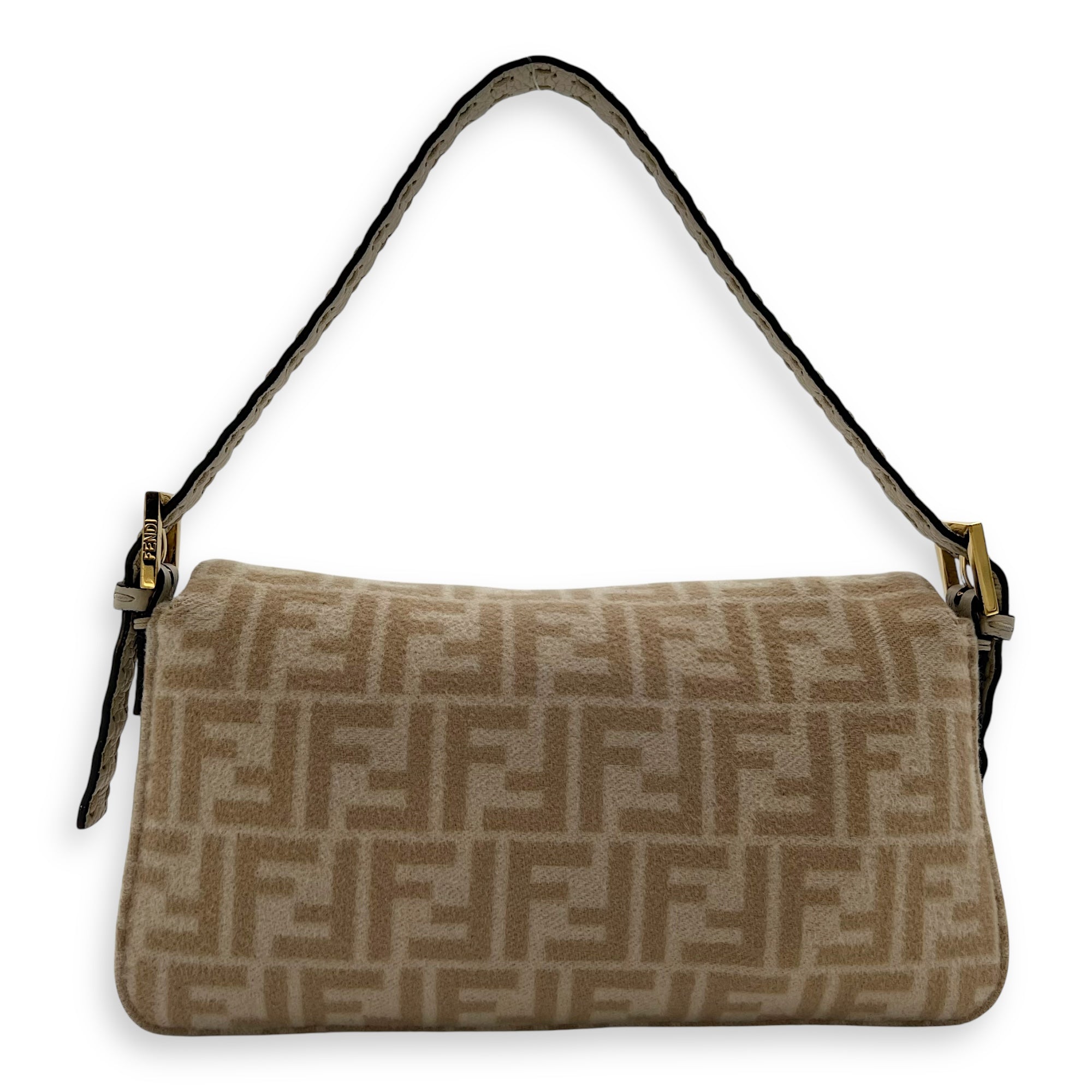 Fendi Seleria baguette Top Handle Bag Small Beige in Fabric, Gold hardware_2