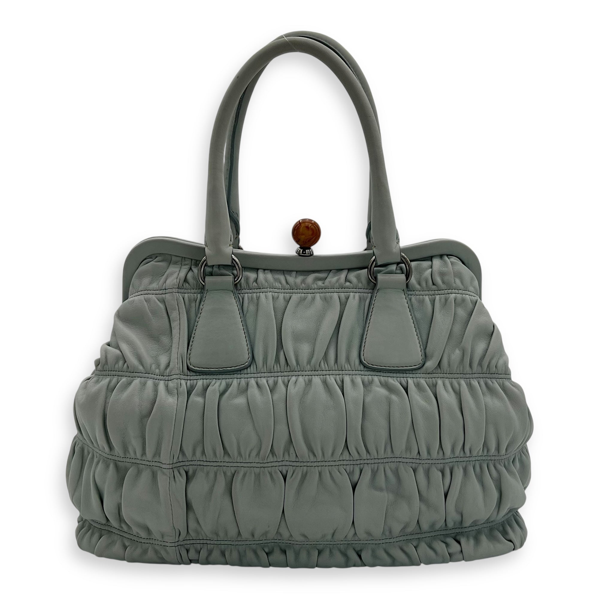 Prada Turnlock Top Handle Bag Blue in Calfskin, Silver hardware_2