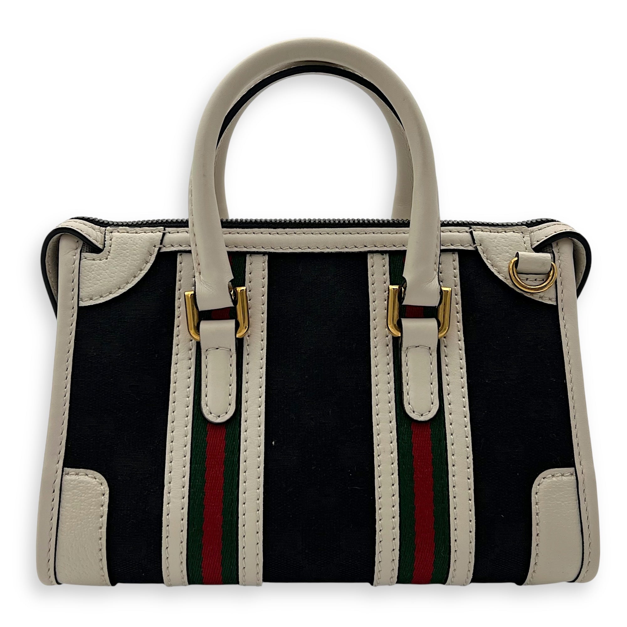 Gucci Sherry Top Handle Bag Mini White in Calfskin and jacquard, Gold hardware_2