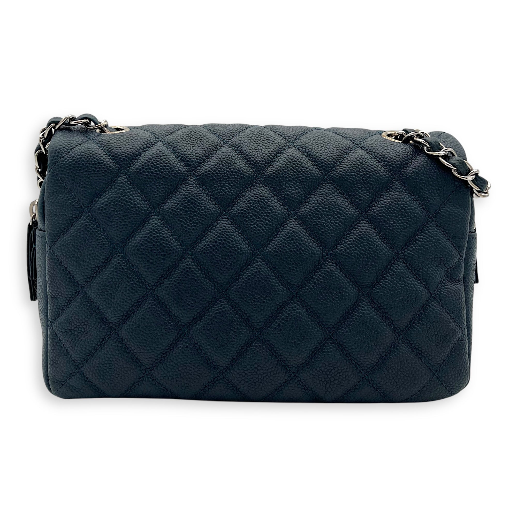 Chanel CC Shoulder Bag Blue in Caviar Leather, Silver hardware_2