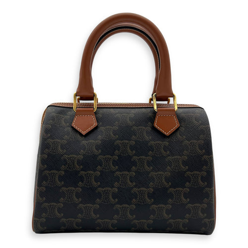 Celine Triomphe Boston Brown Top Handle Bag in Coated Canvas, Gold hardware_2