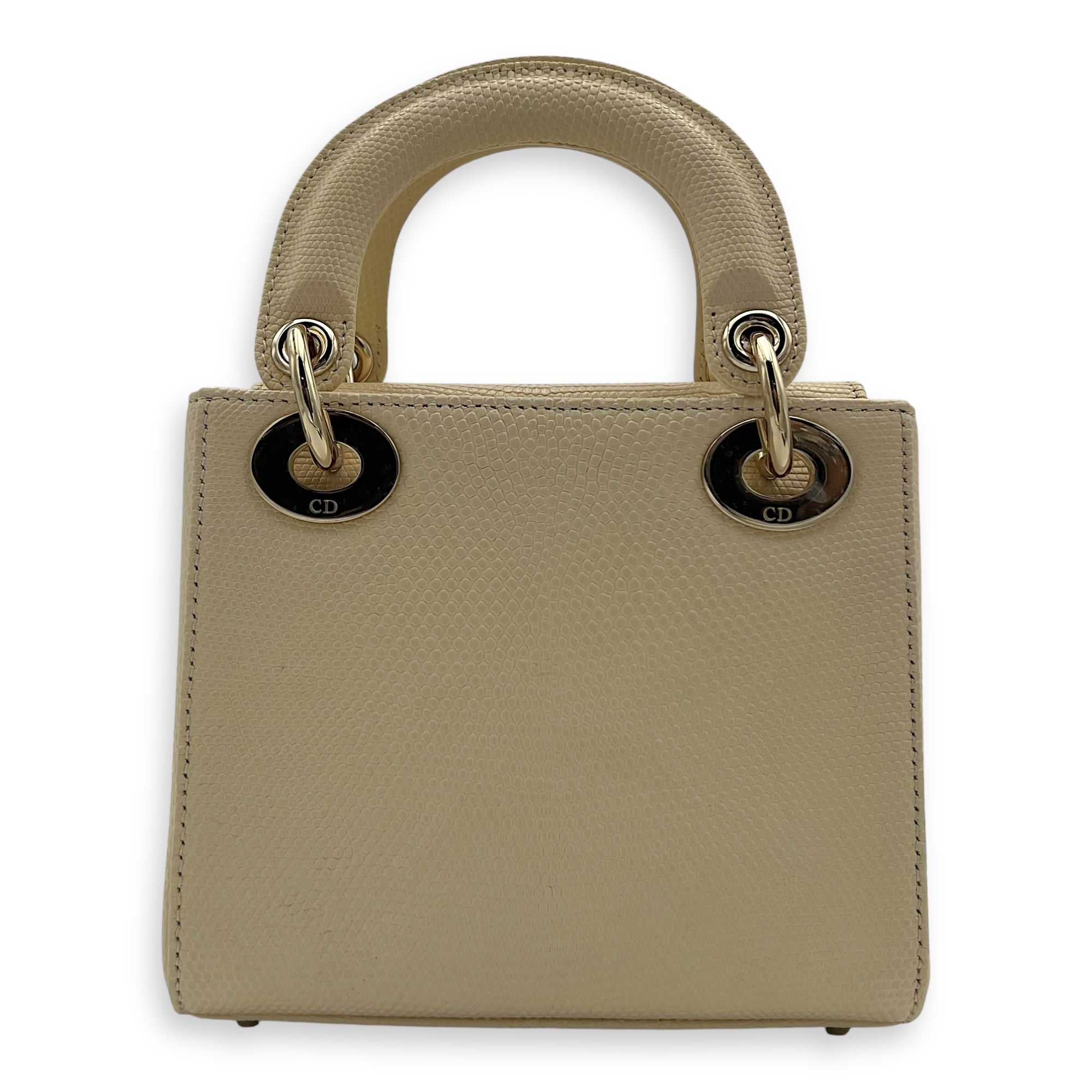 Christian Dior Lady Dior Top Handle Bag Mini Cream in Lizard, Light Gold hardware_2