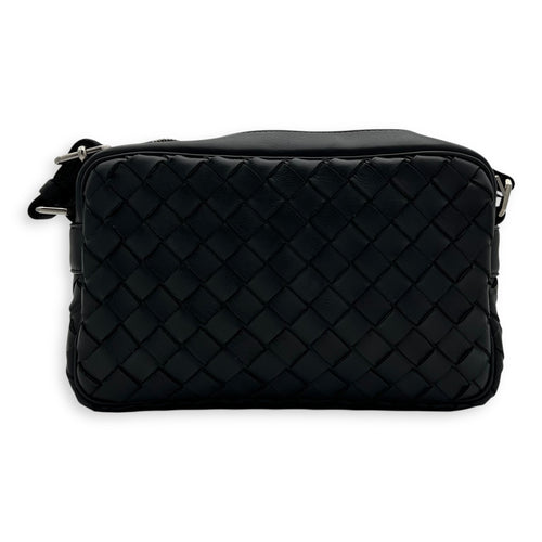 Bottega Veneta Intrecciato Crossbody Bag Black in Calfskin, Ruthenium hardware_2