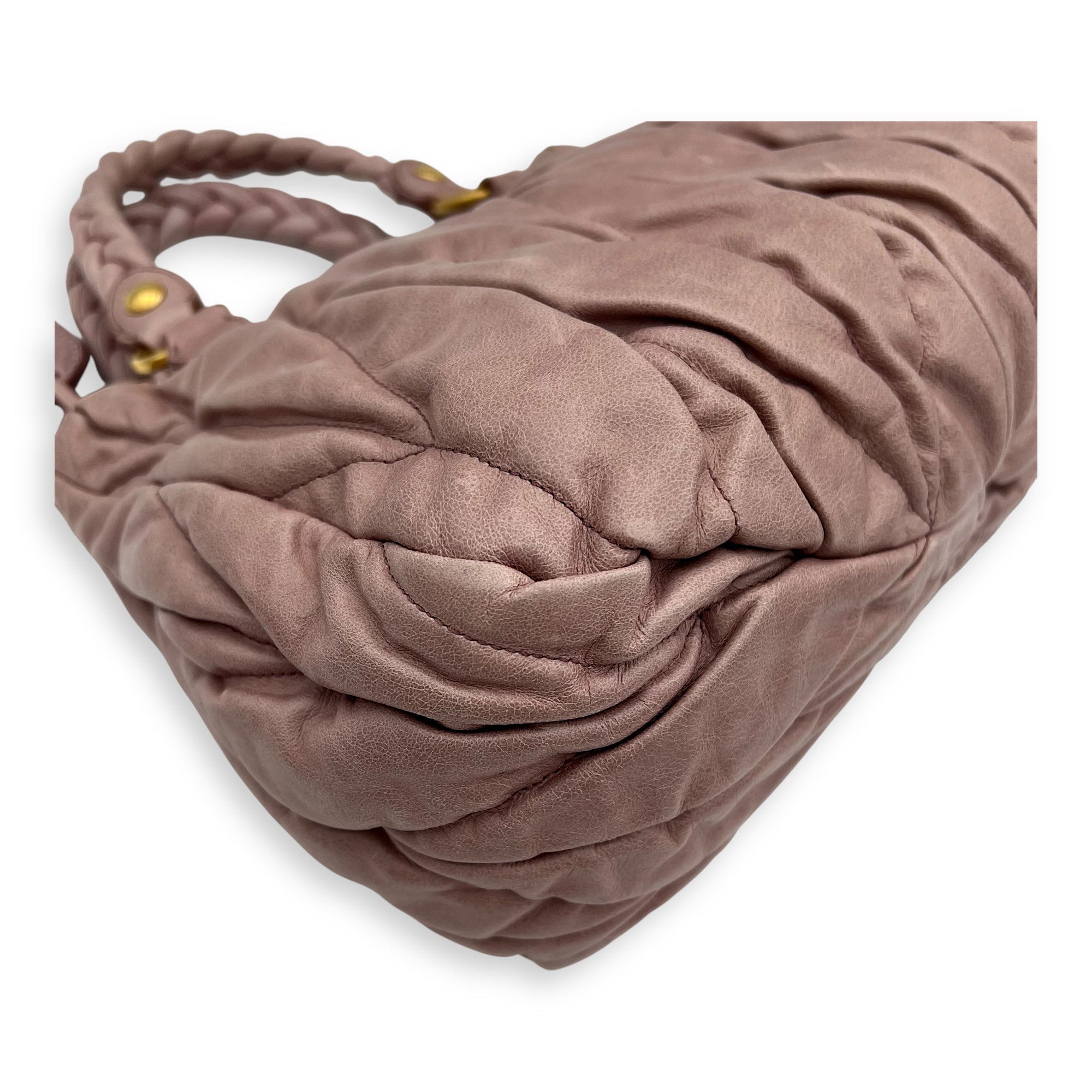 Miu Miu Gaufre Top Handle Bag Pink in Calfskin, Gold hardware_11