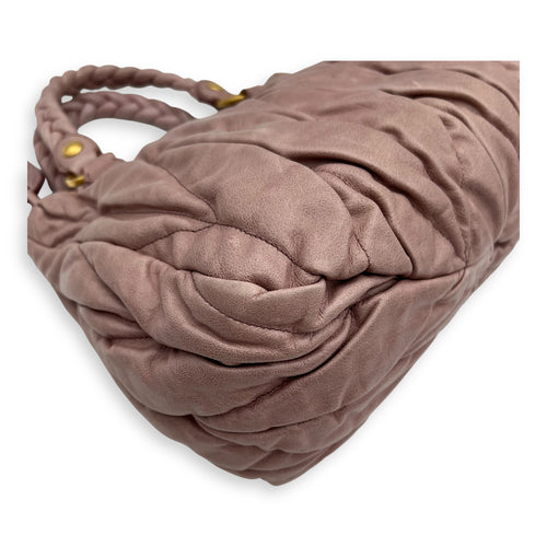 Miu Miu Gaufre Top Handle Bag Pink in Calfskin, Gold hardware_11