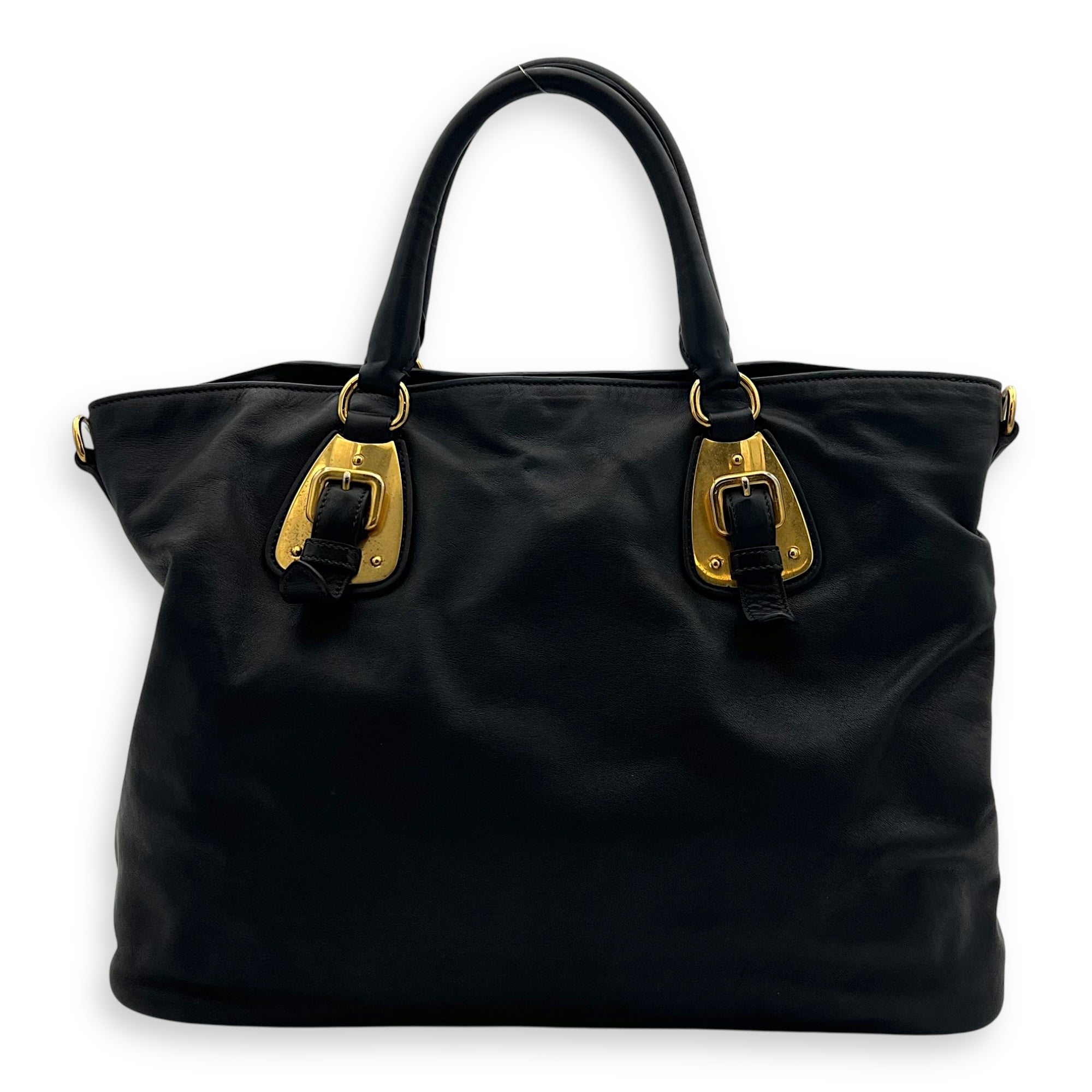 Prada Logo Top Handle Bag Black in Calfskin, Gold hardware_2