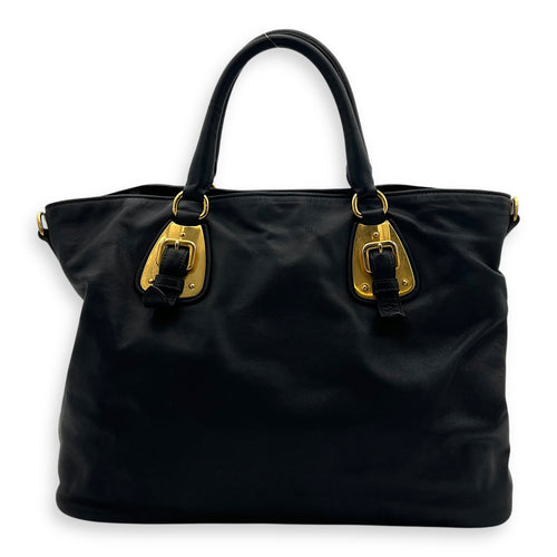 Prada Logo Top Handle Bag Black in Calfskin, Gold hardware_2