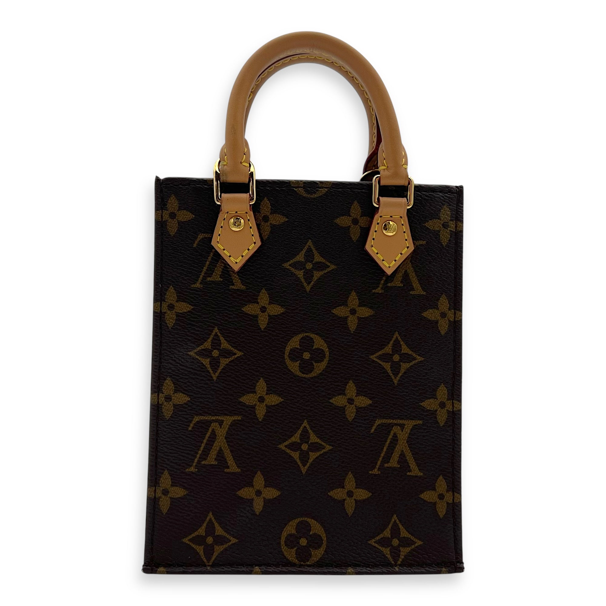 Louis Vuitton Sac Plat Petite Brown Top Handle Bag in Monogram Coated Canvas, Gold hardware_2