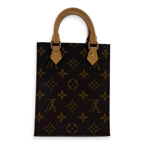 Louis Vuitton Sac Plat Petite Brown Top Handle Bag in Monogram Coated Canvas, Gold hardware_2