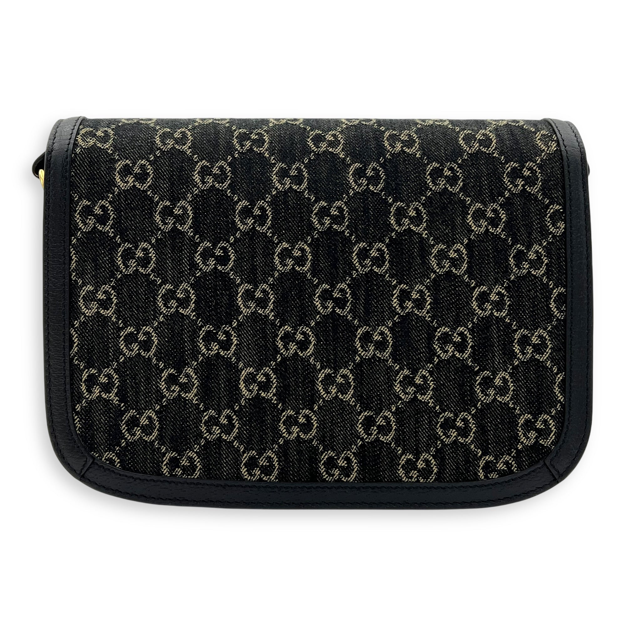 Gucci Horsebit 1955 Shoulder Bag Black in Denim, Gold hardware_2