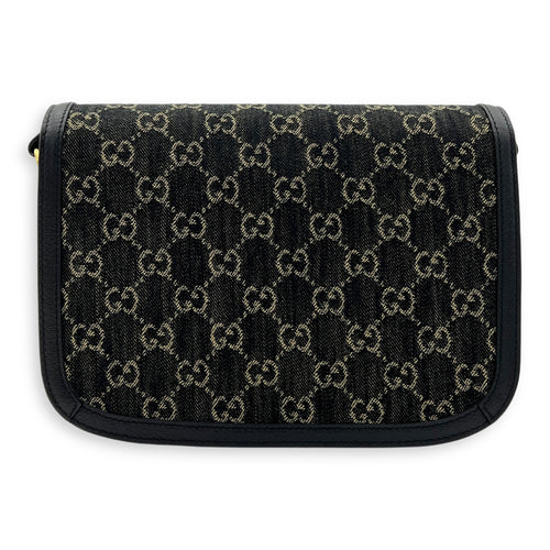 Gucci Horsebit 1955 Shoulder Bag Black in Denim, Gold hardware_2