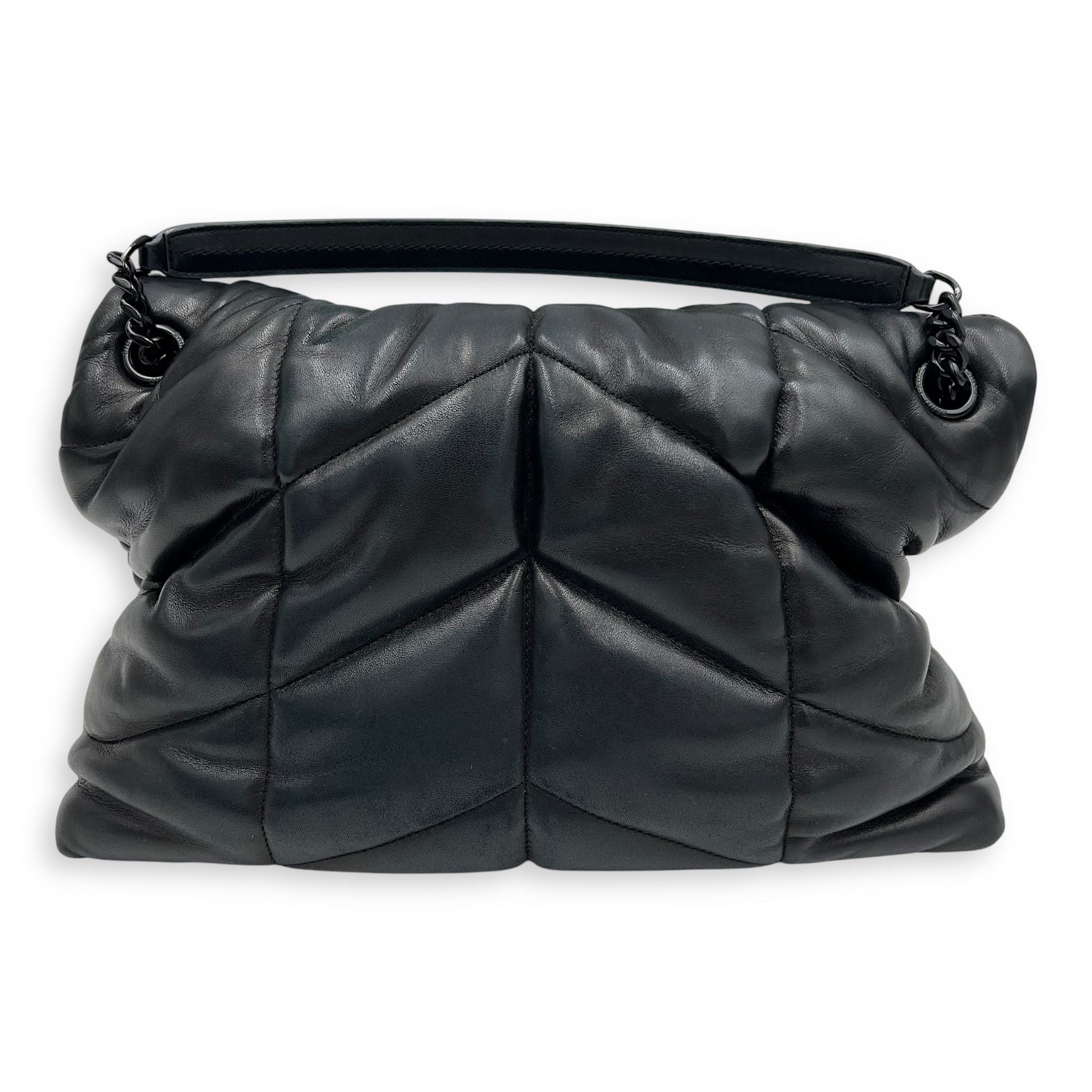 Saint Laurent Puffer Shoulder Bag Black in Lambskin, Lacquered Metal hardware_2