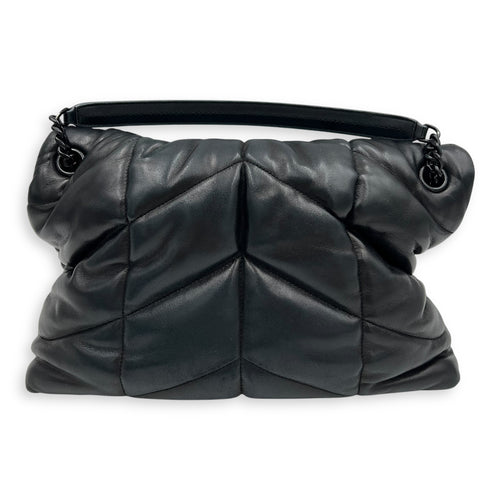 Saint Laurent Puffer Shoulder Bag Black in Lambskin, Lacquered Metal hardware_2