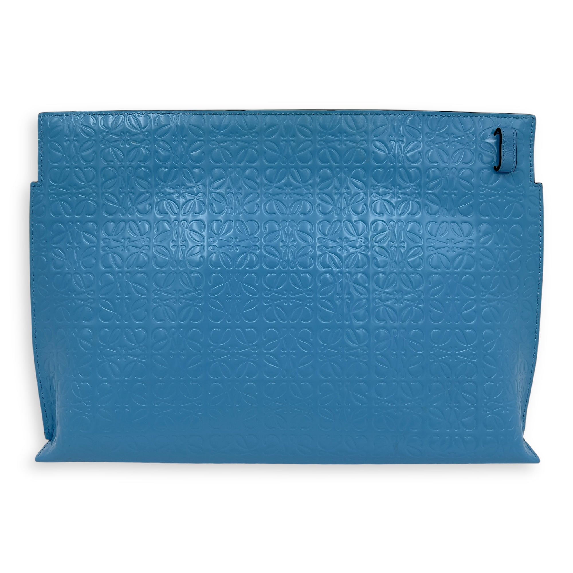 Loewe Anagram T Blue Pouch in Patent Embossed Calfskin, Silver hardware_2