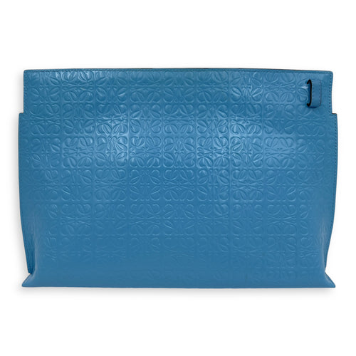 Loewe Anagram T Blue Pouch in Patent Embossed Calfskin, Silver hardware_2