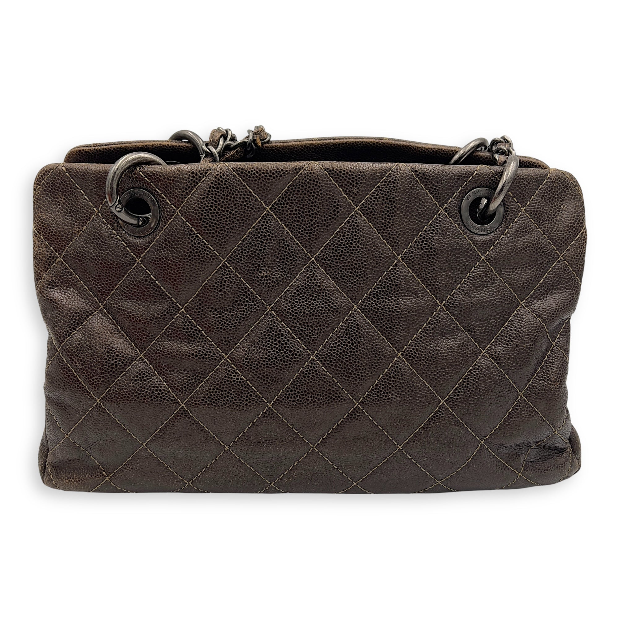 Chanel Quilted Wildstitch Tote Bag Brown in Calfskin, Ruthenium hardware_2