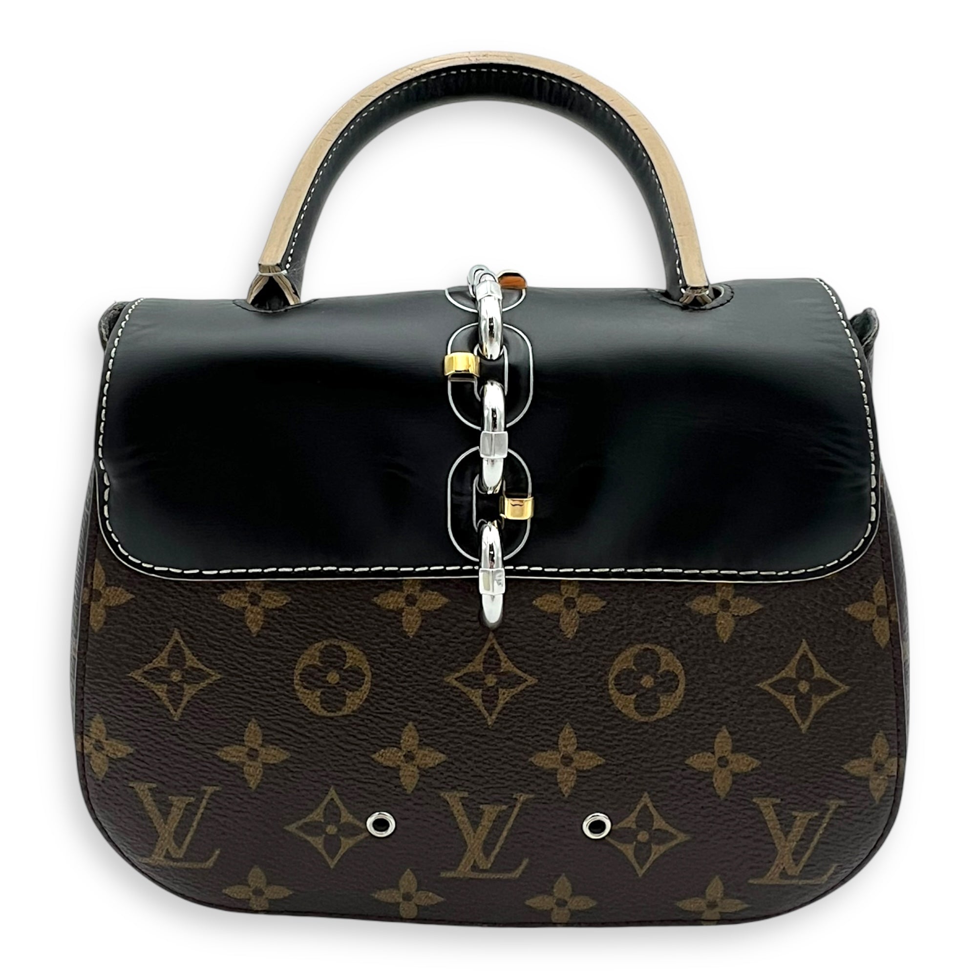 Louis Vuitton Chain It Top Handle Bag Brown in Monogram Coated Canvas, Silver hardware_13