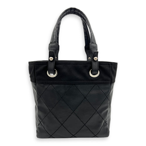 Chanel Paris Biarritz Shoulder Bag Black in Coated Canvas, Silver hardware_7