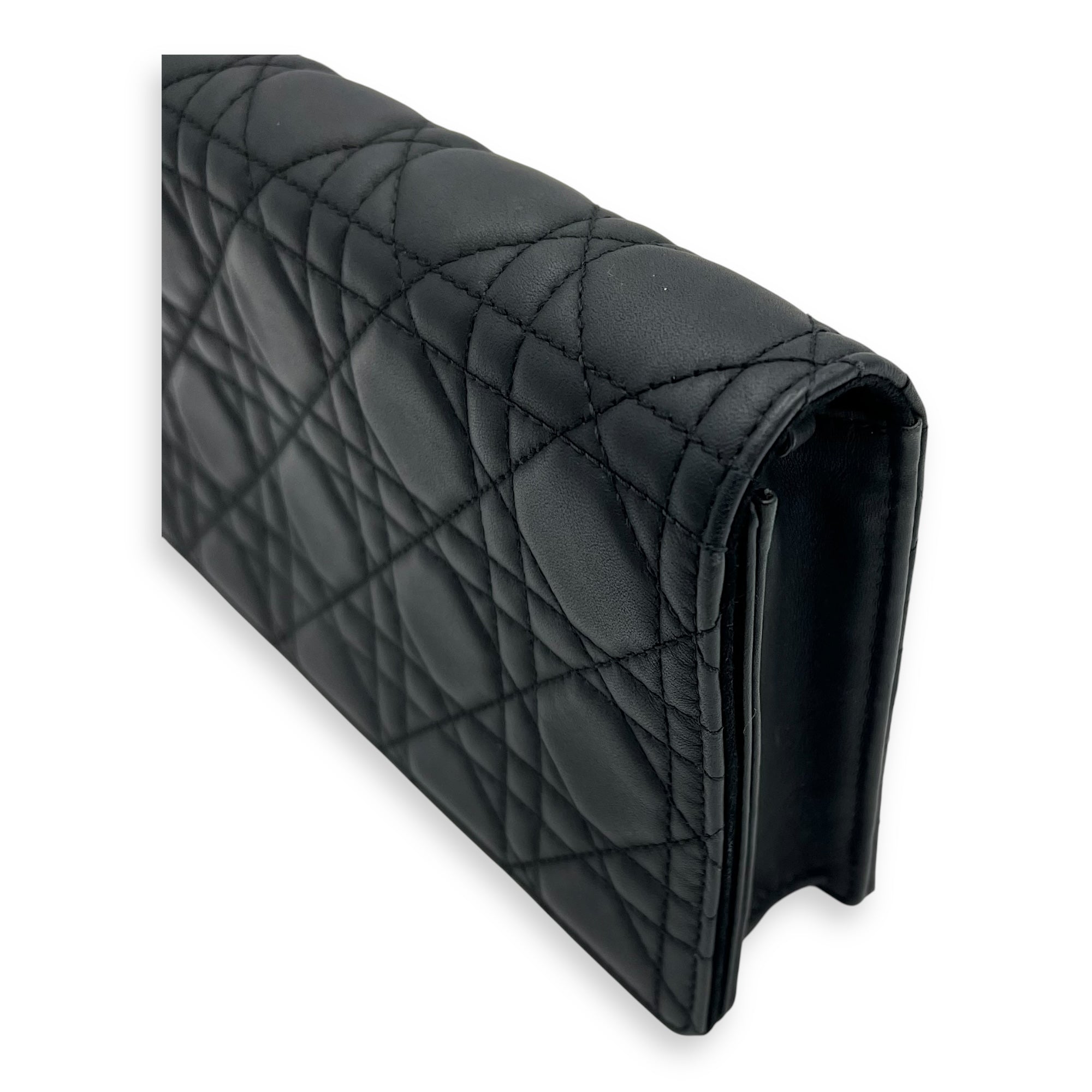 Dior Lady Dior Pouch With Strap Black Wallet On Chain in Calfskin, Silver hardware_10