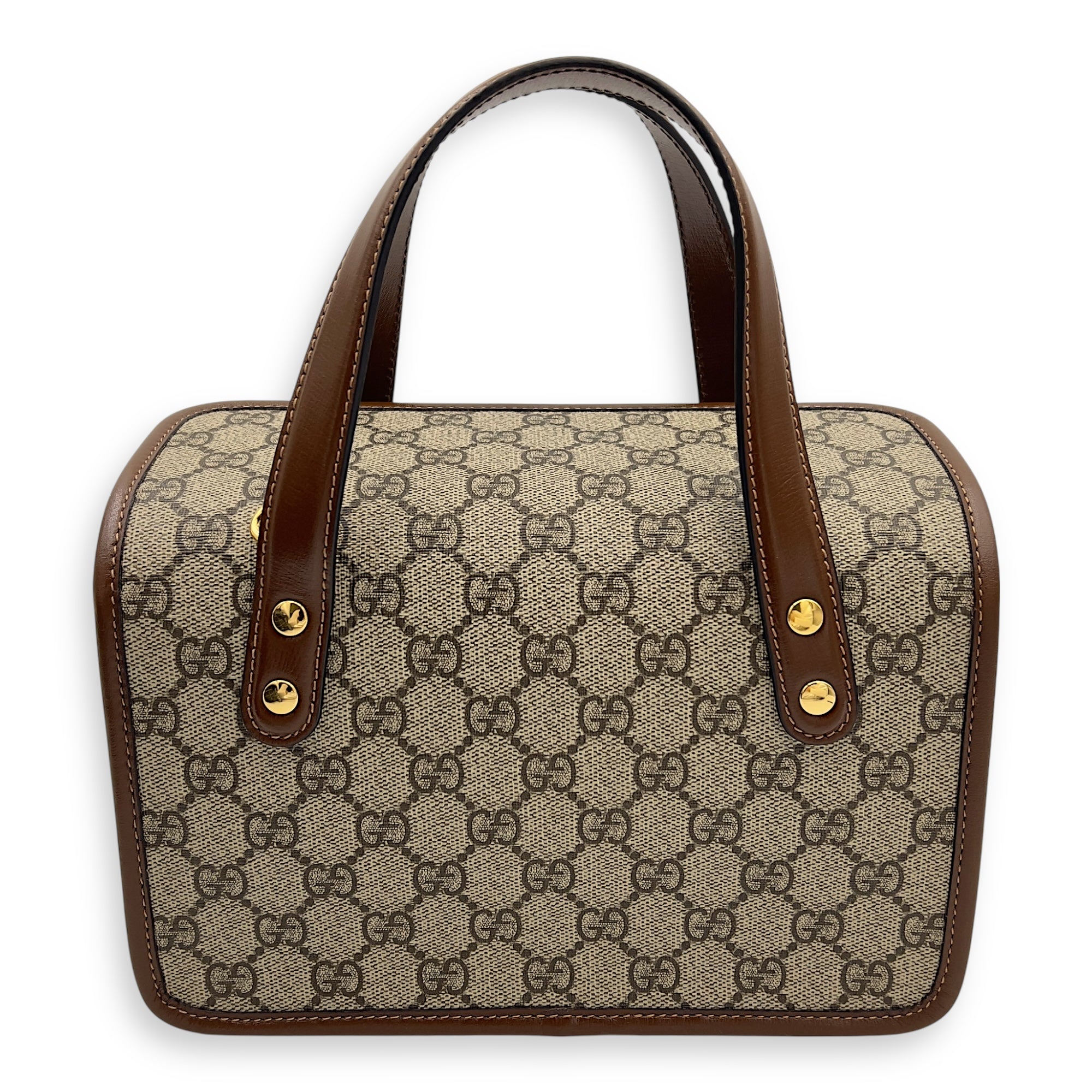 Gucci Horsebit 1955 Top Handle Bag Brown in Coated Canvas, Gold hardware_2