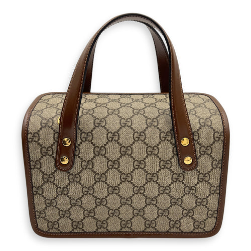 Gucci Horsebit 1955 Top Handle Bag Brown in Coated Canvas, Gold hardware_2